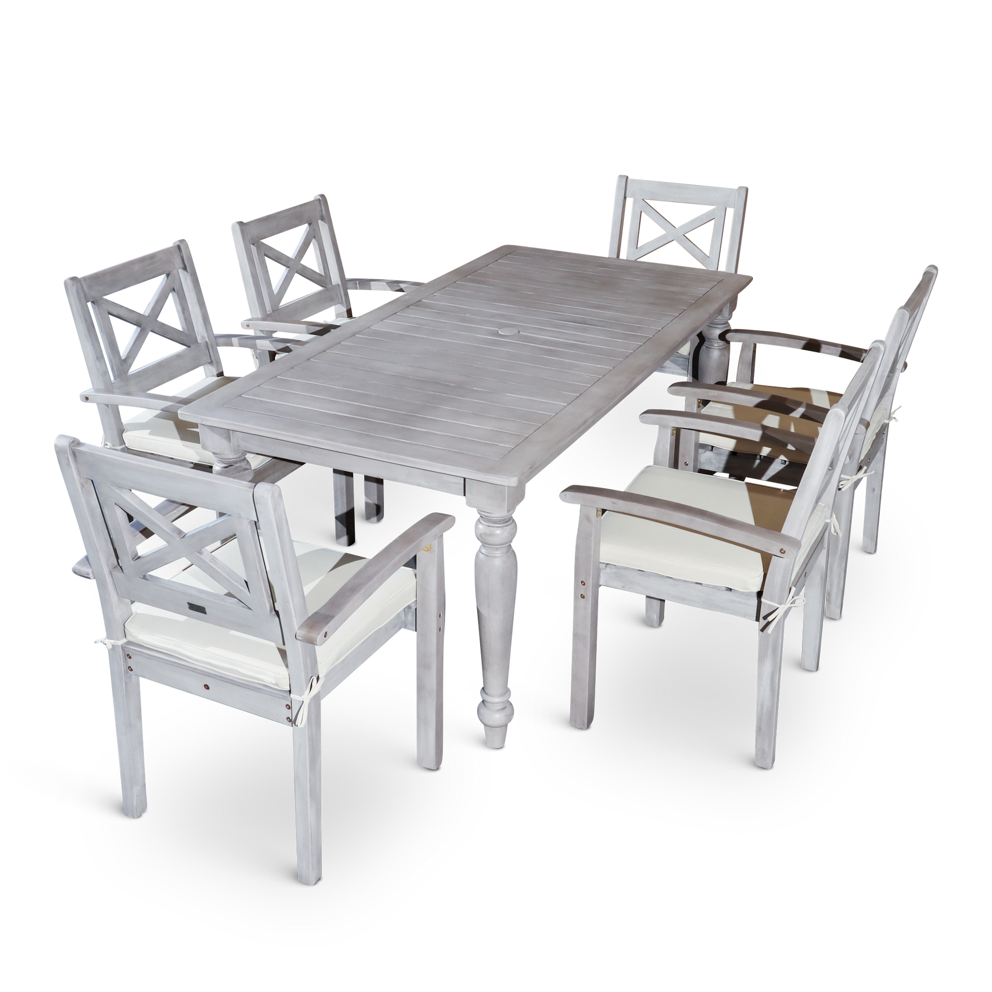 Rectangular 7 Piece Dining Set Silver Grey Solid Wood