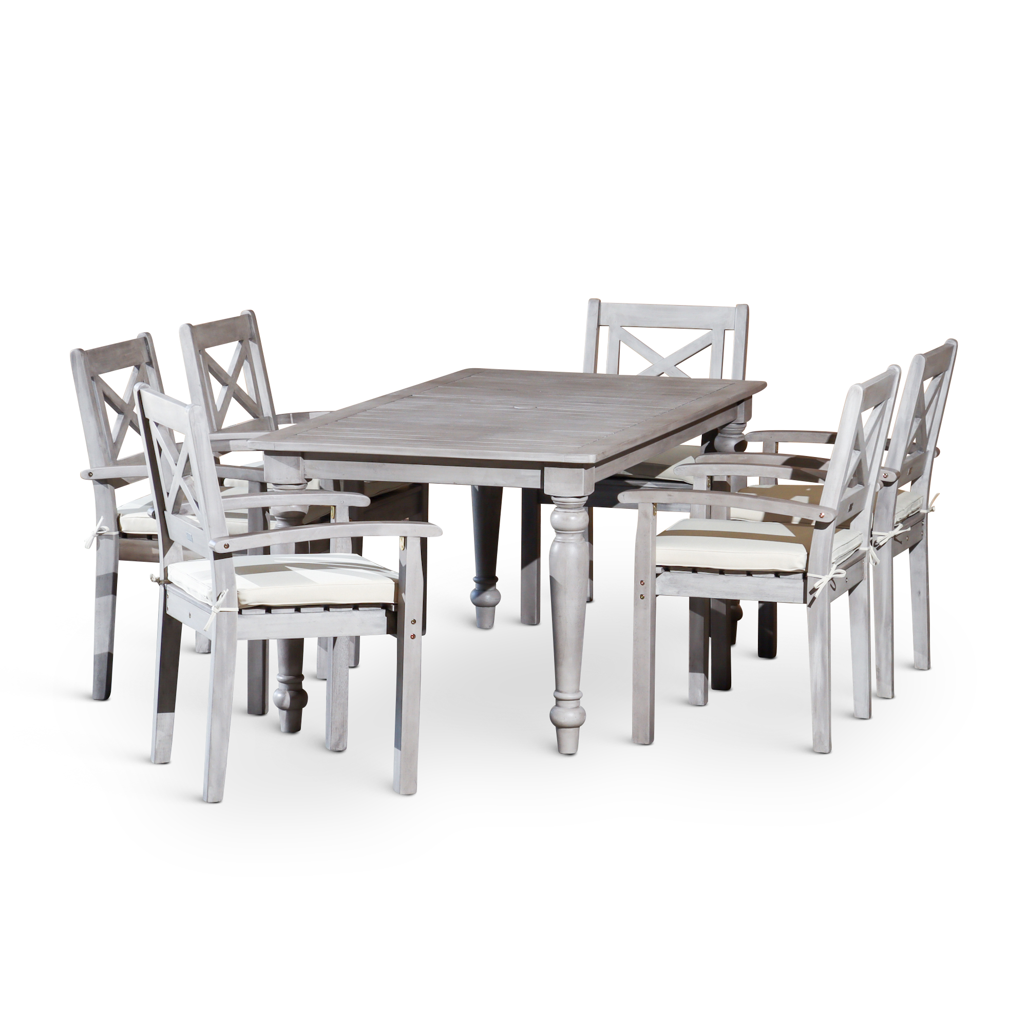 Rectangular 7 Piece Dining Set Silver Grey Solid Wood