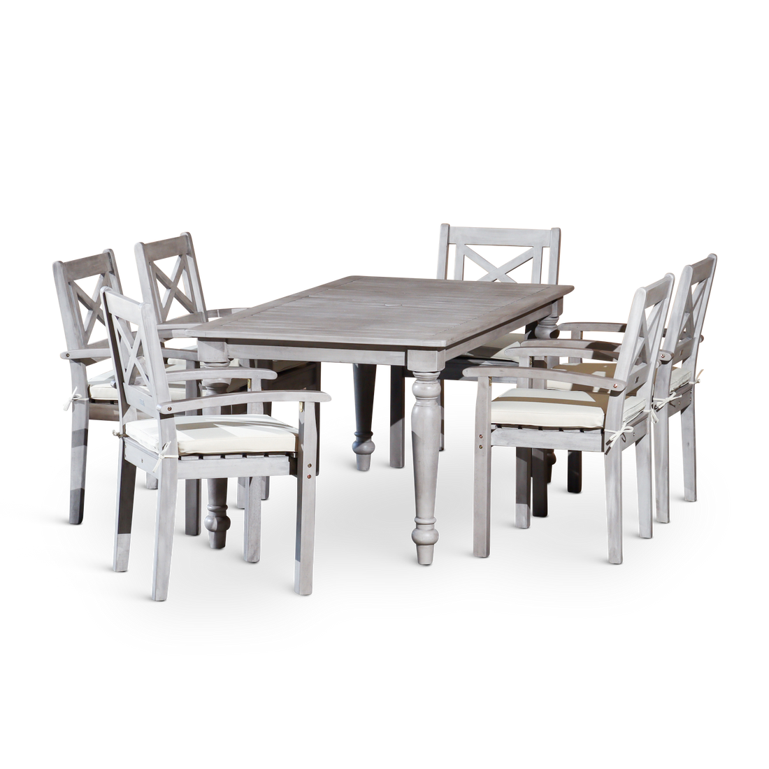 Rectangular 7 Piece Dining Set Silver Grey Solid Wood