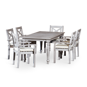 Rectangular 7 Piece Dining Set Silver Grey Solid Wood