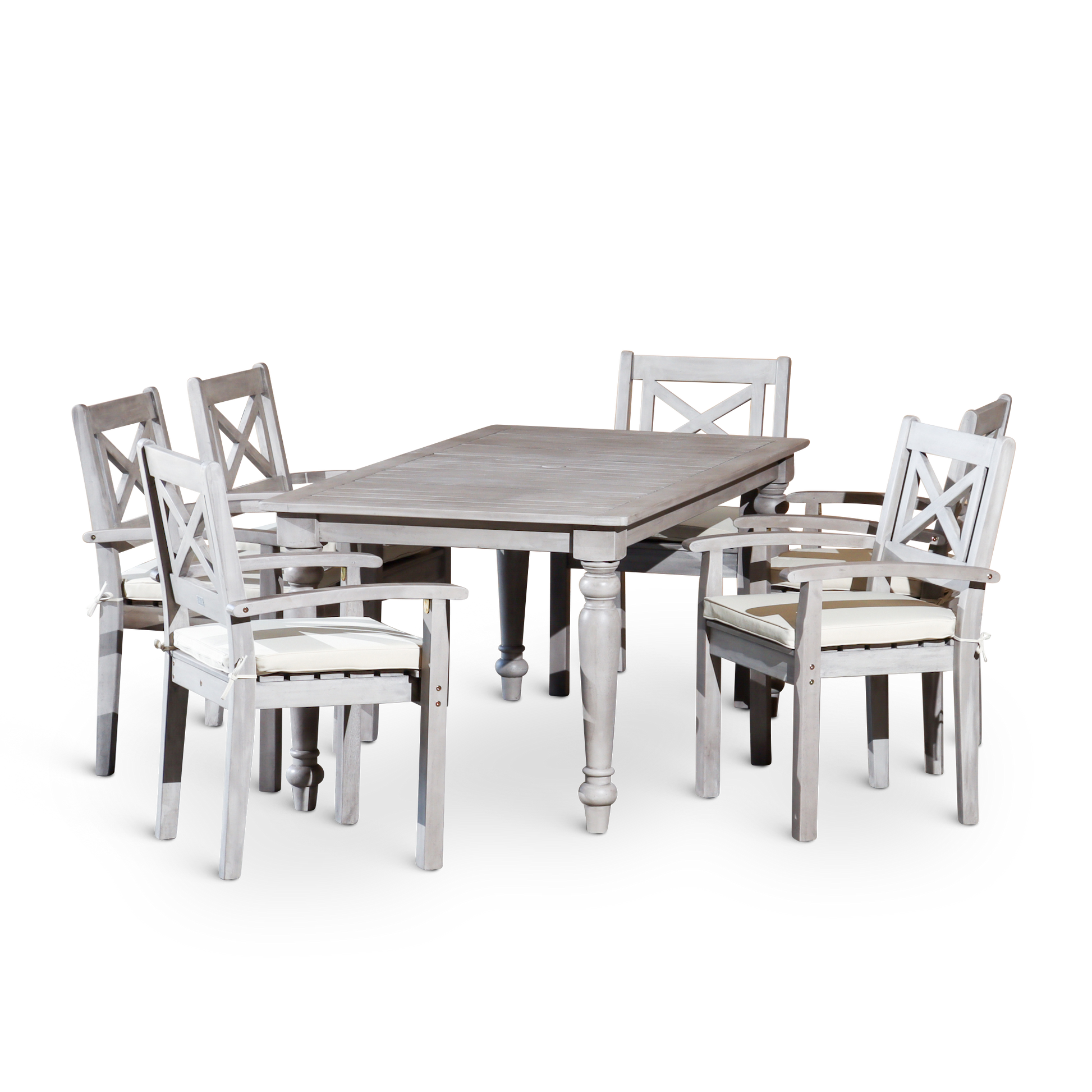 Rectangular 7 Piece Dining Set Silver Grey Solid Wood