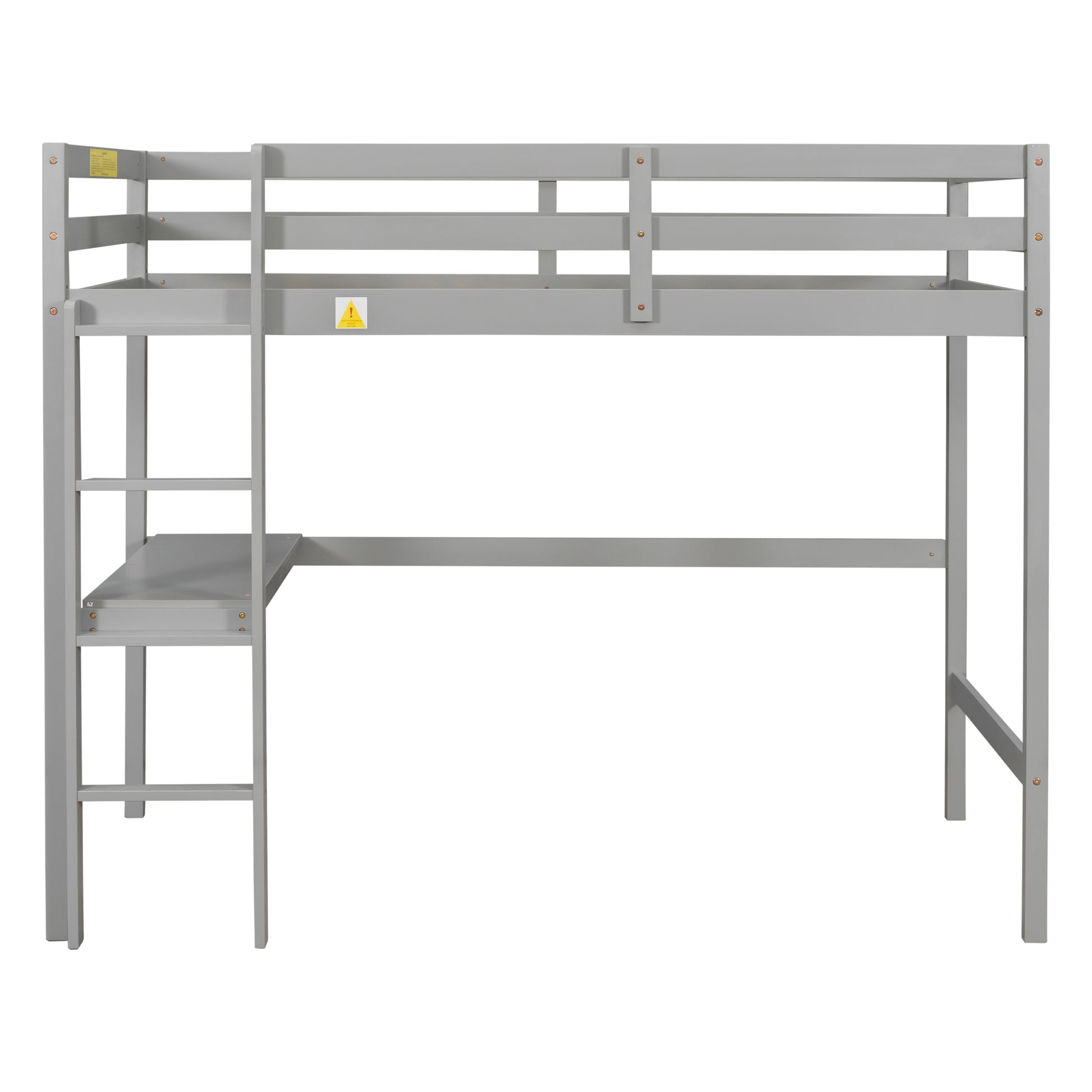 Twin Loft Pine Wood Bed With Built In Desk, Safety Guardrails, Ladder,Grey Old Sku:W50450910 Twin Grey Pine