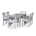 Rectangular 7 Piece Dining Set Silver Grey Solid Wood