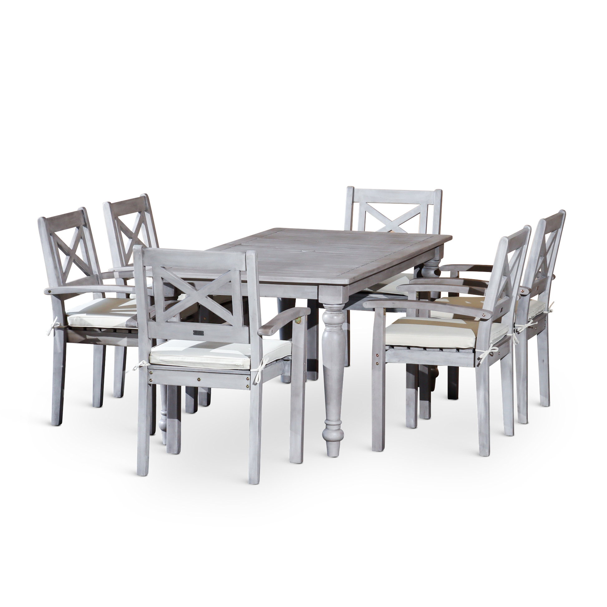 Rectangular 7 Piece Dining Set Silver Grey Solid Wood