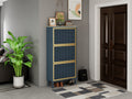 3 Metal Door Shoe Rack, Freestanding Modern Shoe Storage Cabinet, Metal Rattan, For Entryway Blue Gray Particle Board