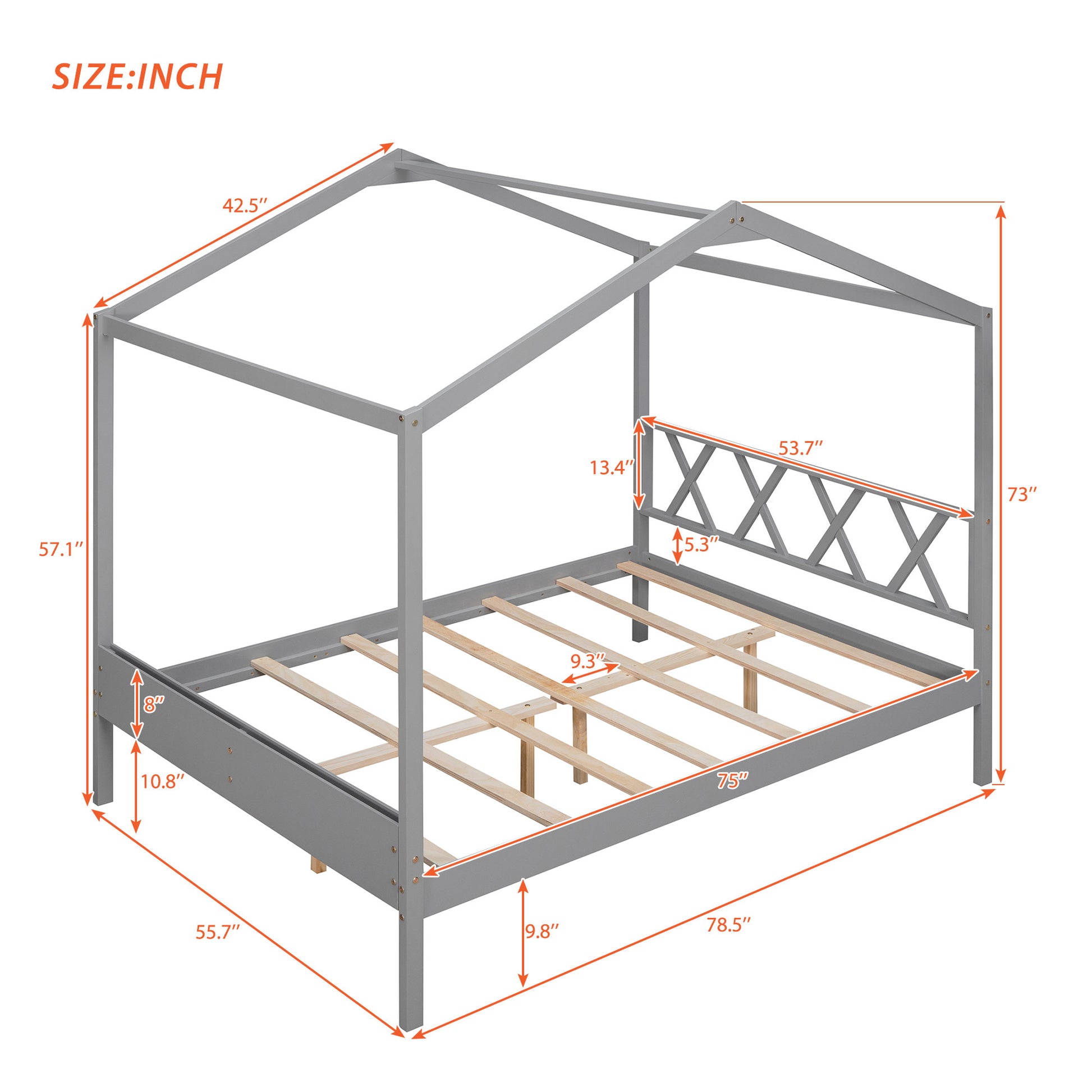 Full Size Wood House Bed With Storage Space, Gray Old Sku :Lp000002Aae Gray Solid Wood