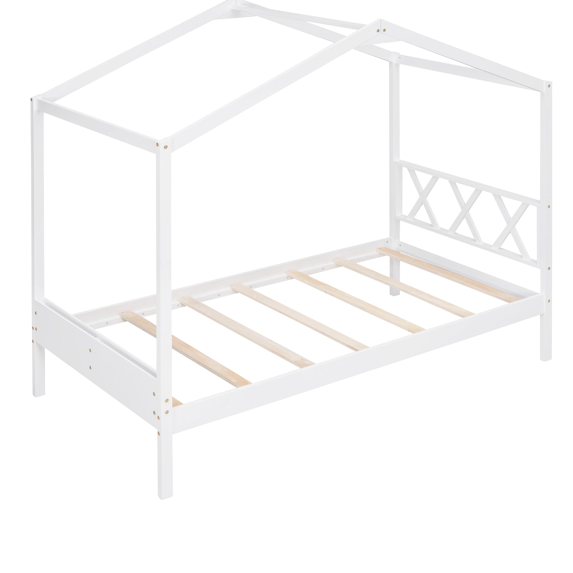 Twin Size Wood House Bed With Storage Space, White Old Sku: Lp000001Aak White Solid Wood