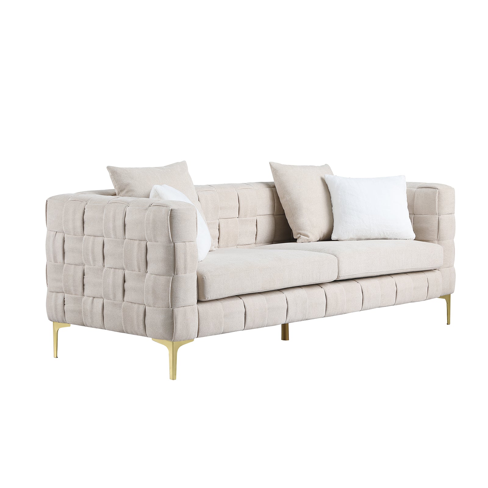 Deepth 35", Length 85" Weave Sofa,Weave Sofa ,Contemporary Concept Sofa.Handcrafted Weave Sofa Beige Snowflake Velvet Fabric