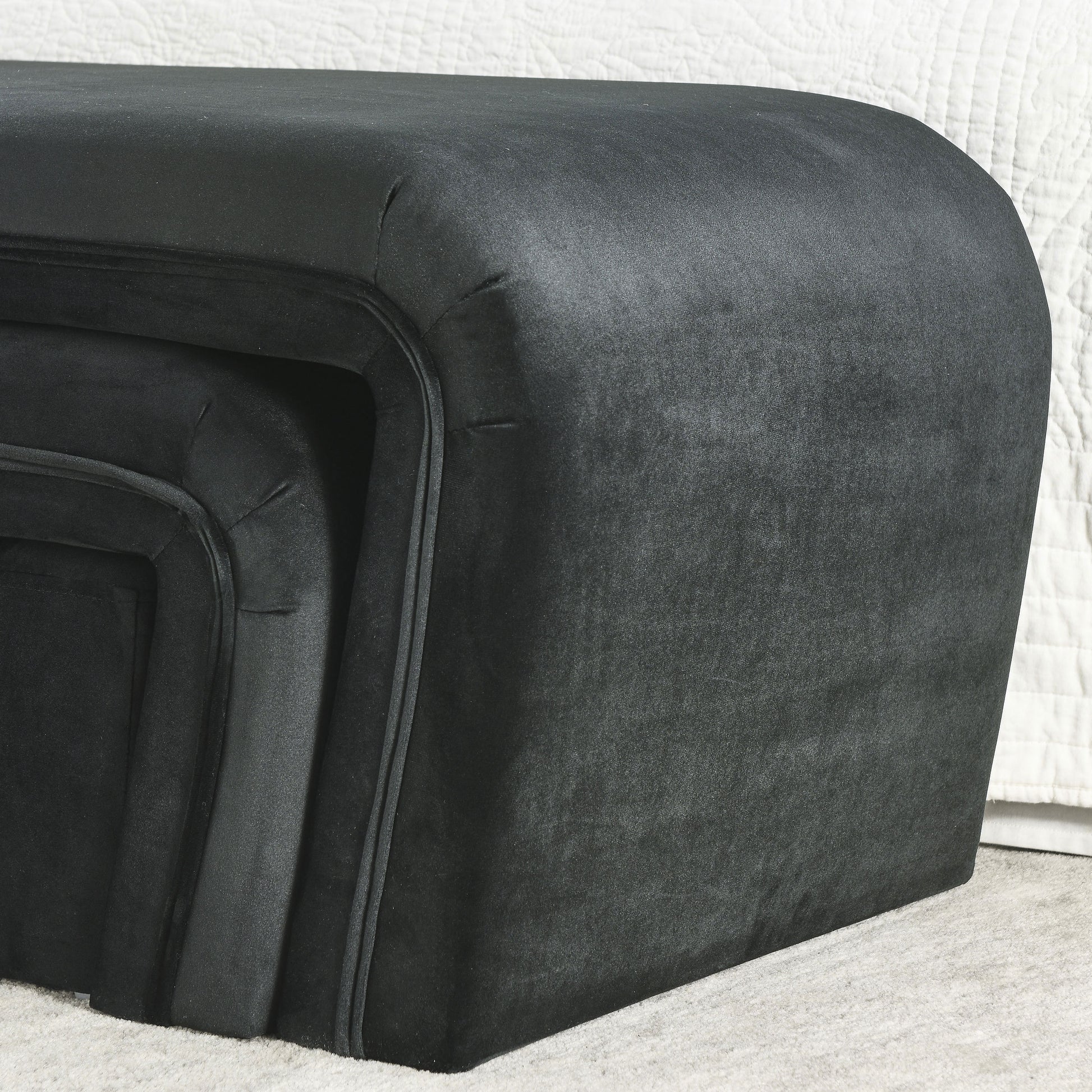 Video Welike 46" W Modern Contemporary Upholstered Nesting Bench, Including Four Nesting Benches, Velvet Black Polyester Velvet