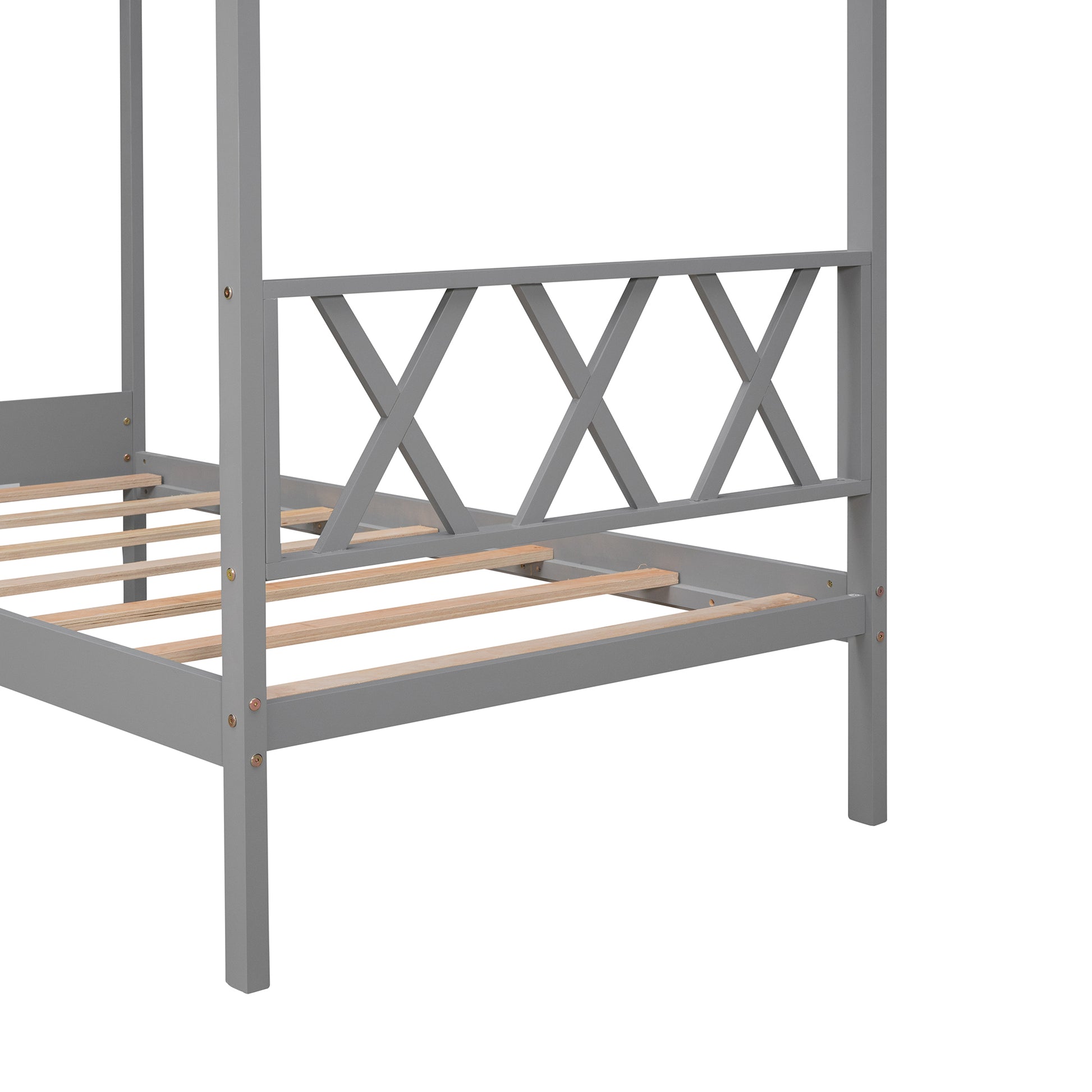 Twin Size Wood House Bed With Storage Space, Gray Old Sku: Lp000001Aae Gray Solid Wood