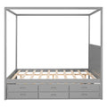 Queen Size Canopy Platform Bed With Twin Size Trundle And Three Storage Drawers,Gray Gray Pine