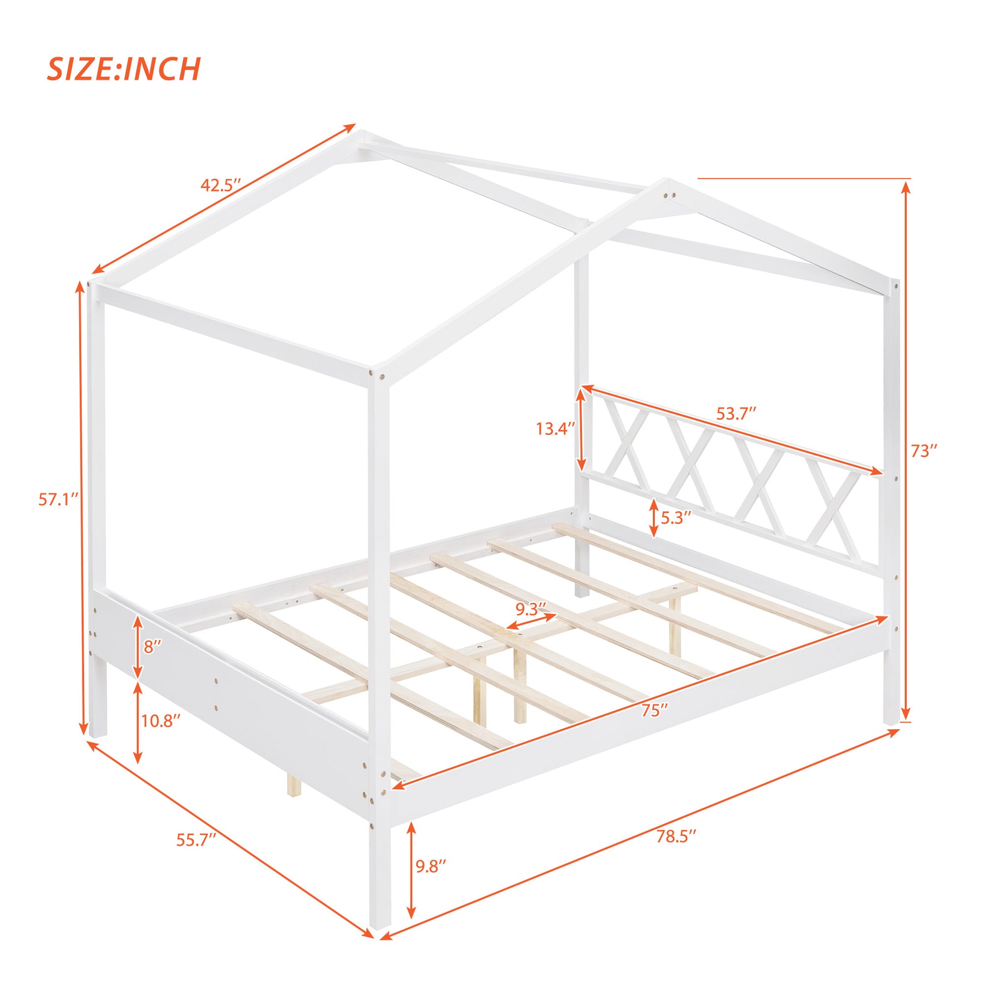 Full Size Wood House Bed With Storage Space, White Old Sku :Lp000002Aak White Solid Wood