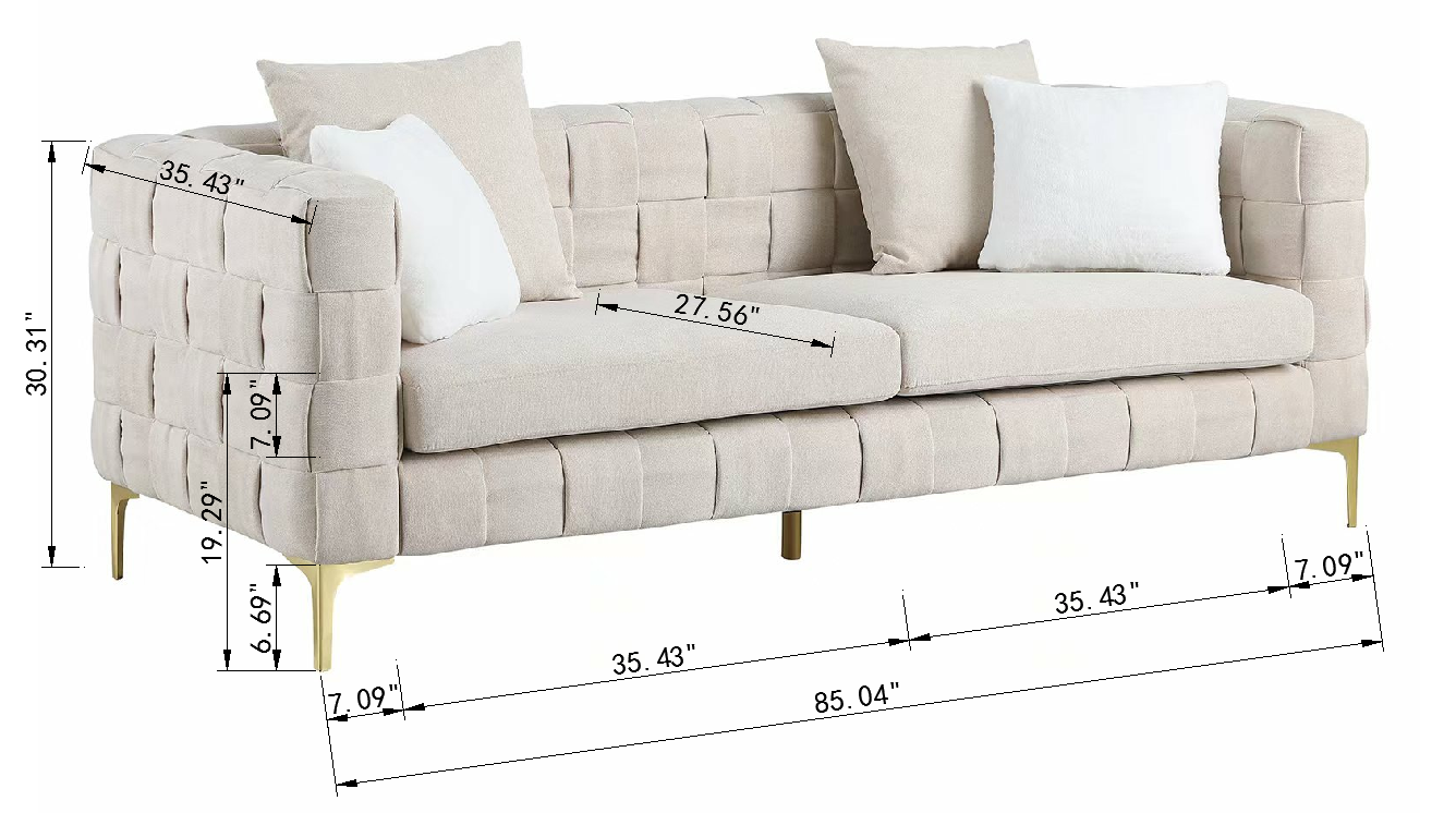 Deepth 35", Length 85" Weave Sofa,Weave Sofa ,Contemporary Concept Sofa.Handcrafted Weave Sofa Beige Snowflake Velvet Fabric