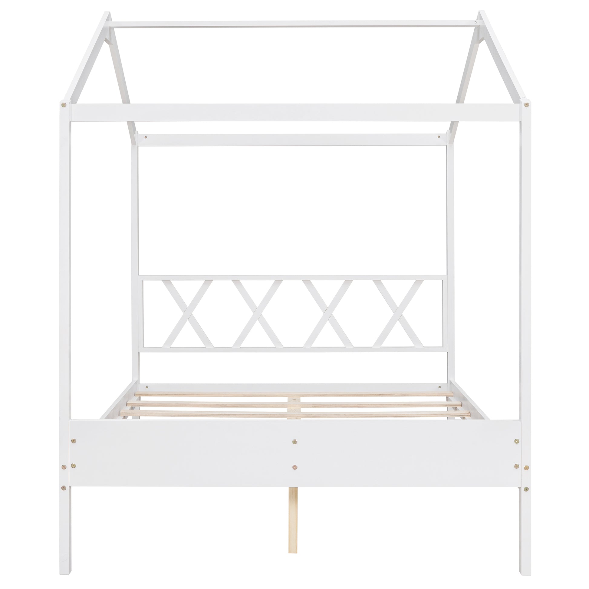 Full Size Wood House Bed With Storage Space, White Old Sku :Lp000002Aak White Solid Wood