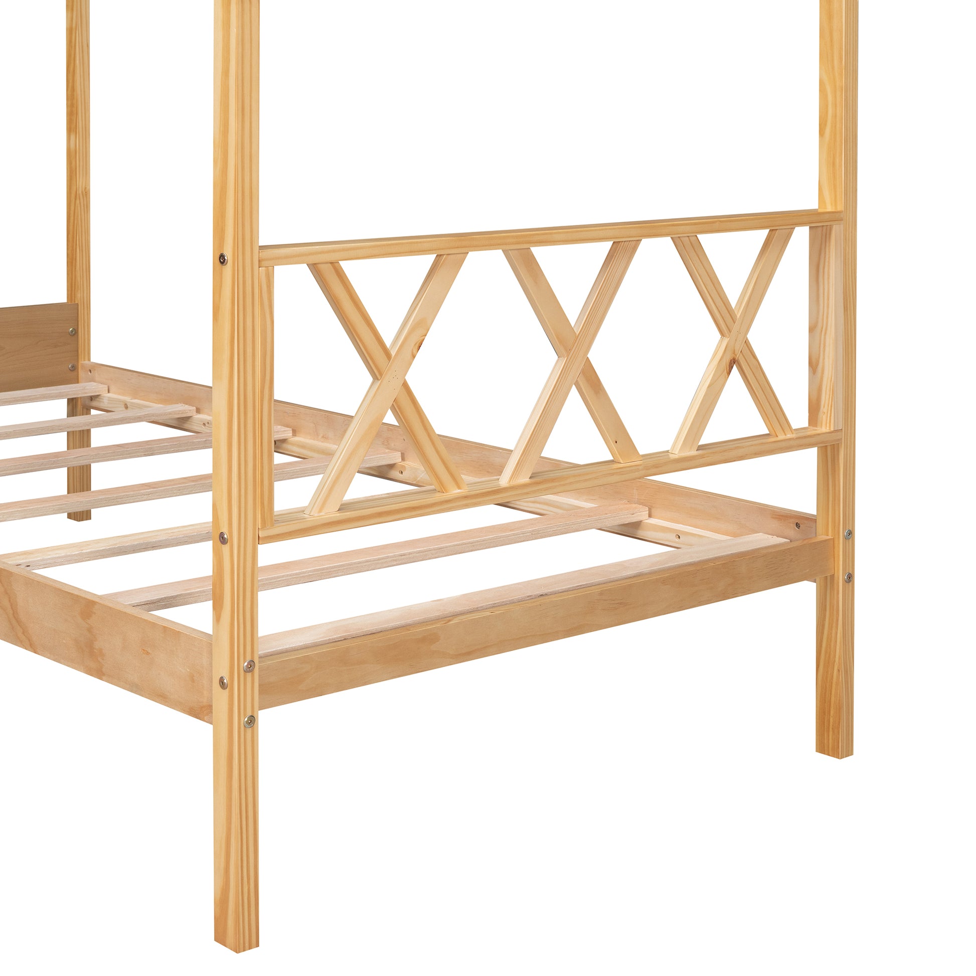 Twin Size Wood House Bed With Storage Space, Natural Old Sku: Lp000001Aam Natural Solid Wood