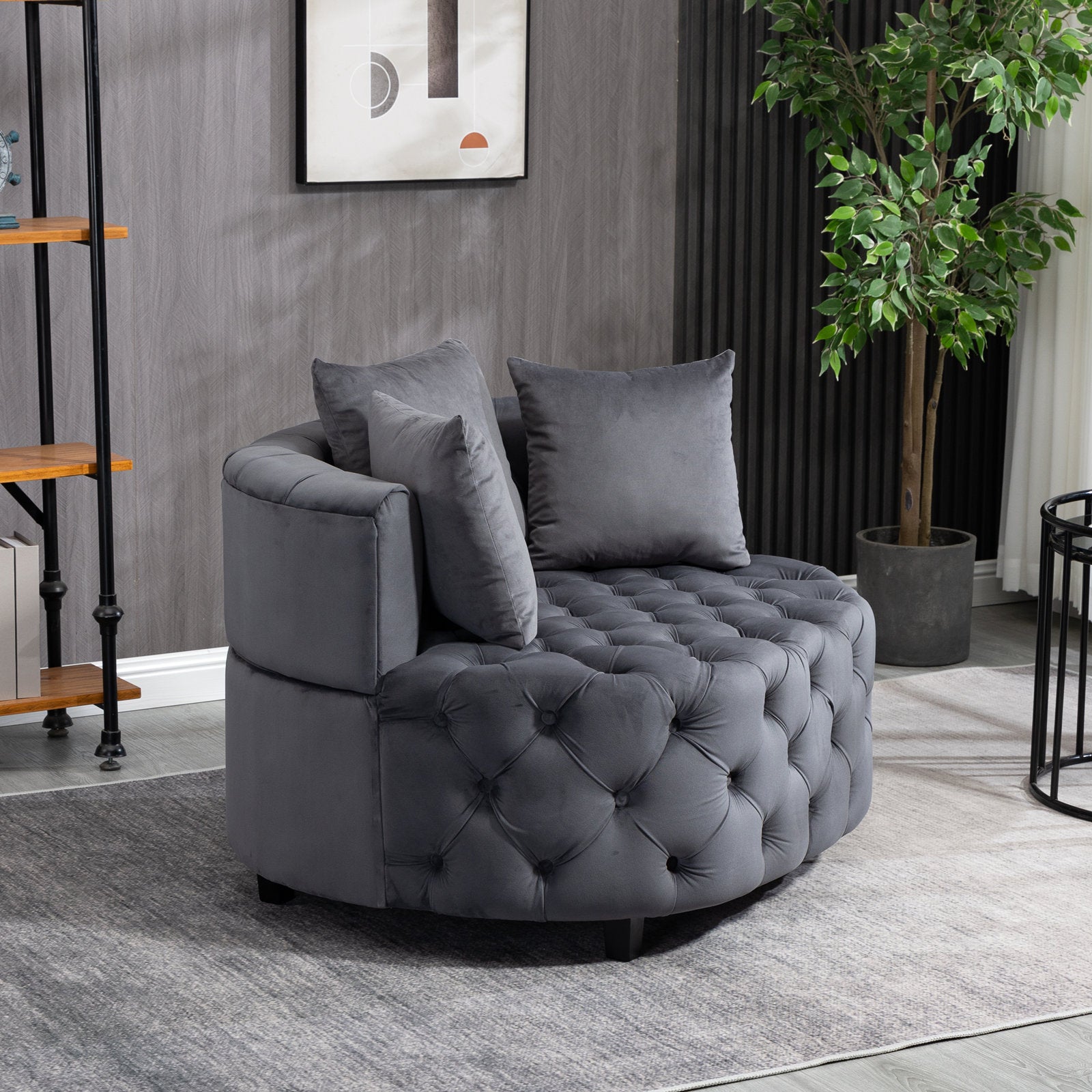 Accent Chair Classical Barrel Chair For Living Room Modern Leisure Chair Grey Gray Foam Velvet