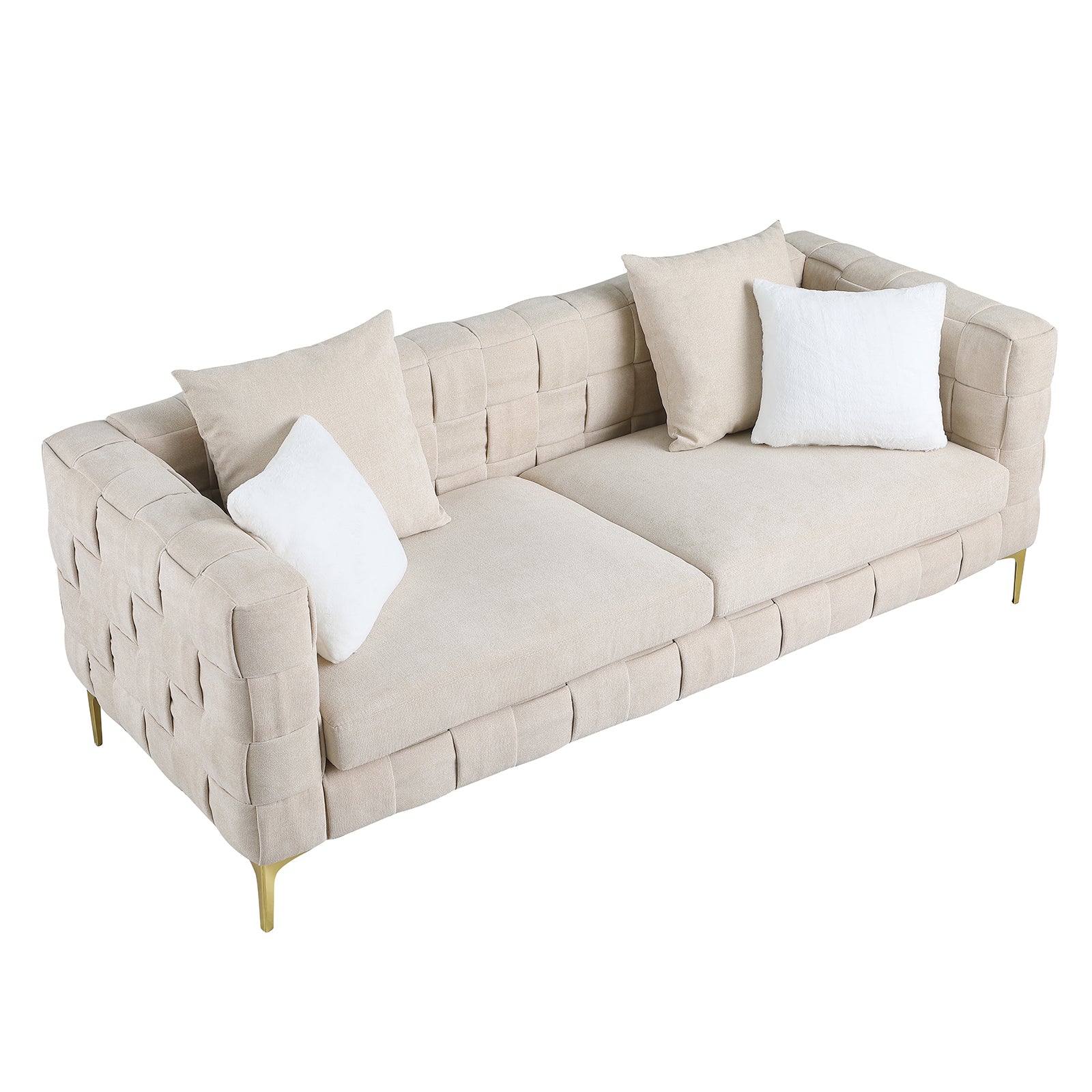 Deepth 35", Length 85" Weave Sofa,Weave Sofa ,Contemporary Concept Sofa.Handcrafted Weave Sofa Beige Snowflake Velvet Fabric