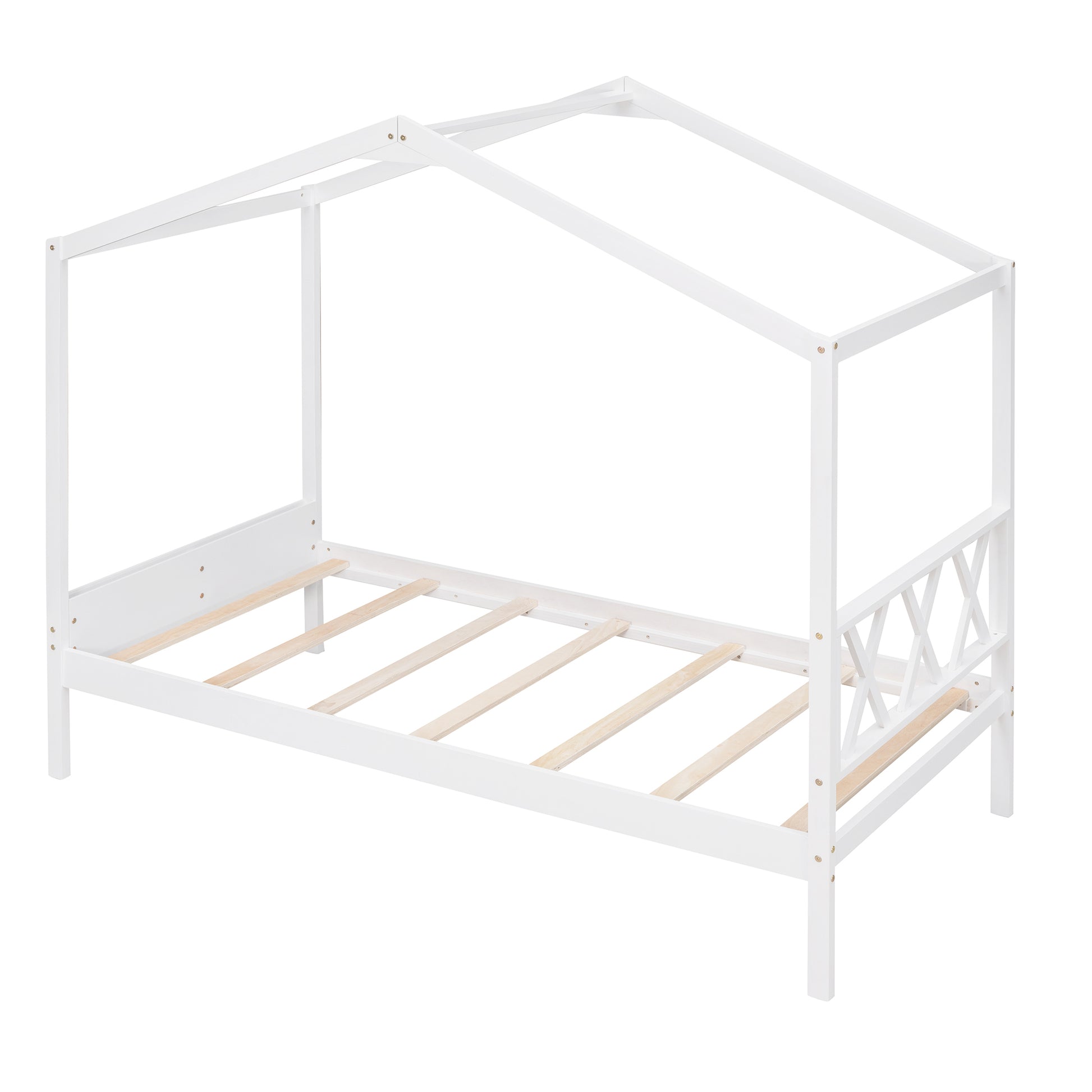 Twin Size Wood House Bed With Storage Space, White Old Sku: Lp000001Aak White Solid Wood