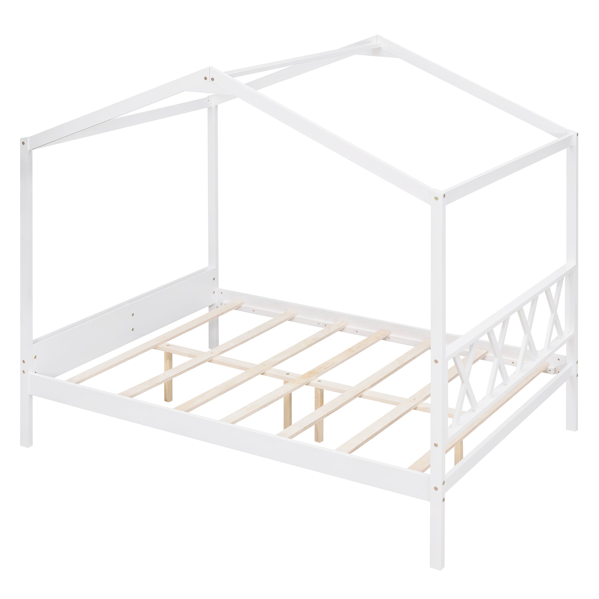 Full Size Wood House Bed With Storage Space, White Old Sku :Lp000002Aak White Solid Wood