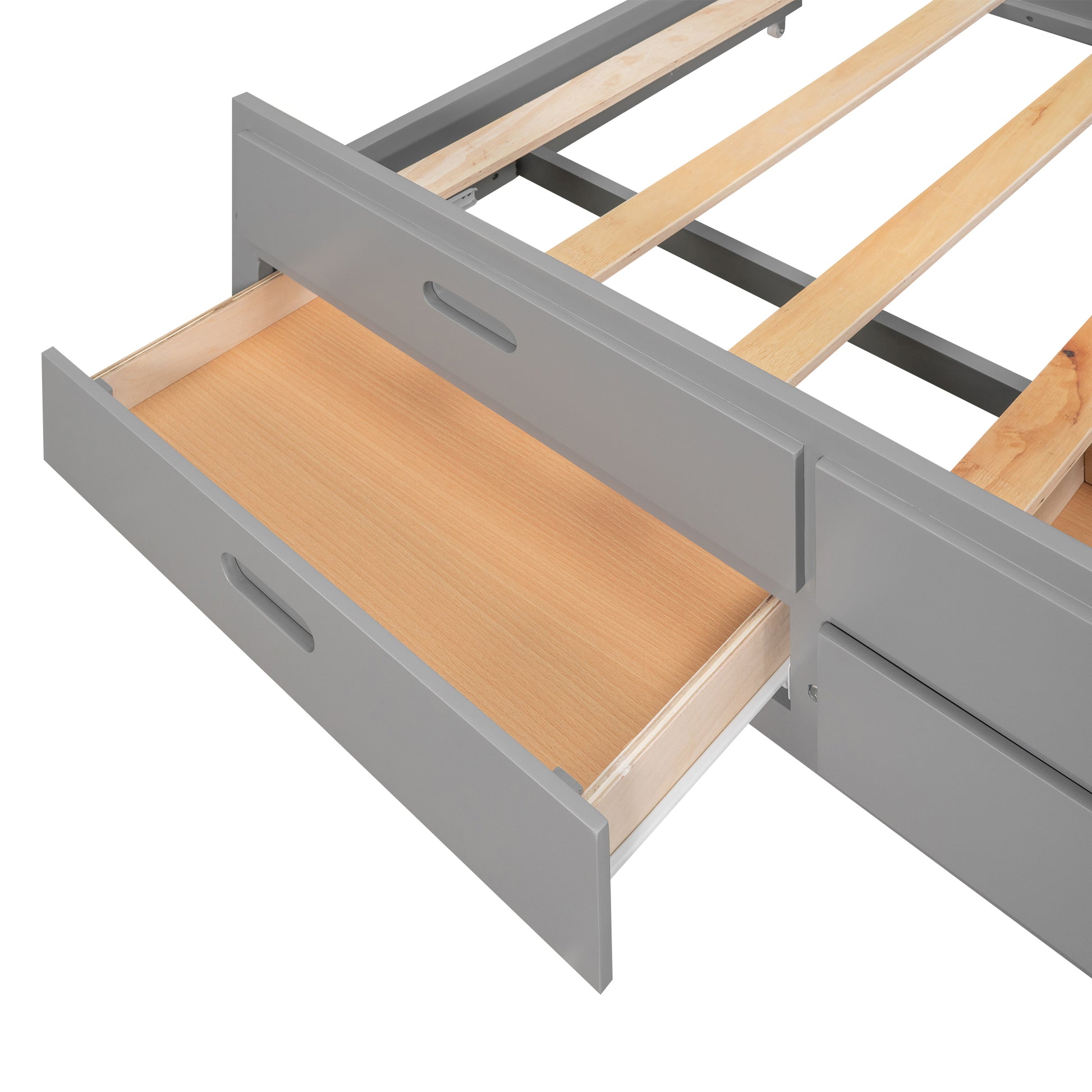 Queen Size Canopy Platform Bed With Twin Size Trundle And Three Storage Drawers,Gray Gray Pine