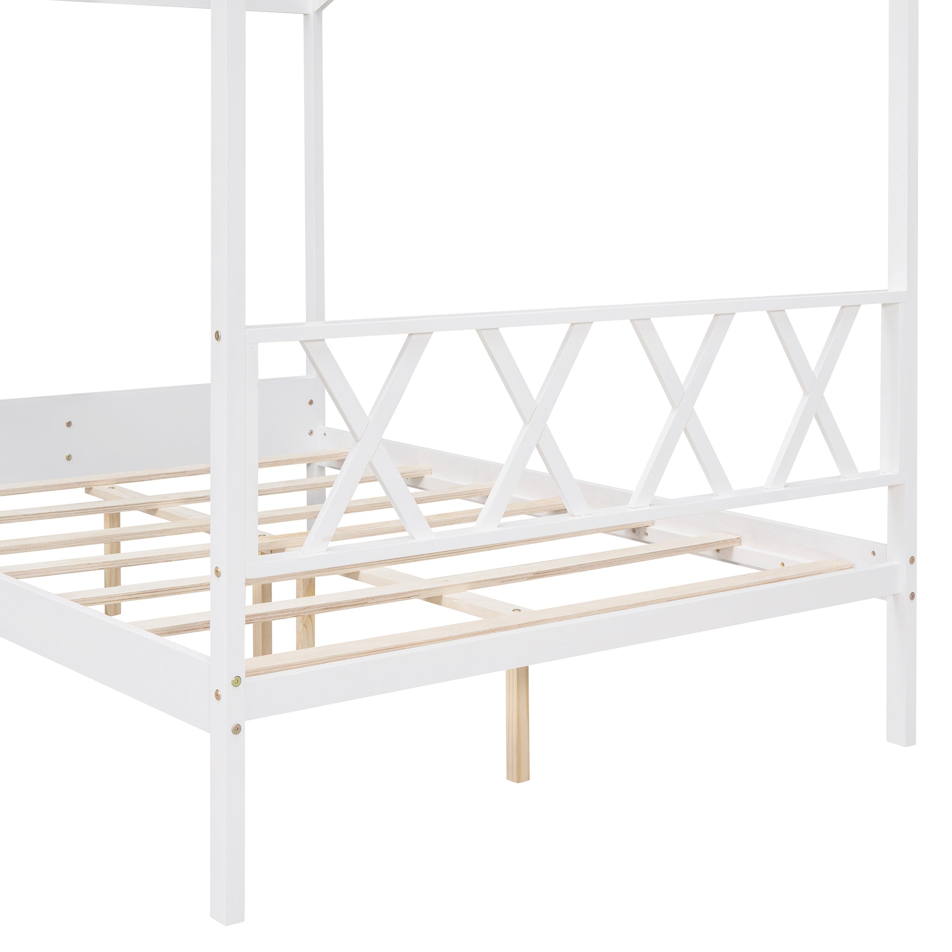 Full Size Wood House Bed With Storage Space, White Old Sku :Lp000002Aak White Solid Wood