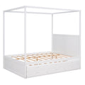 Queen Size Canopy Platform Bed With Twin Size Trundle And Three Storage Drawers,White White Pine