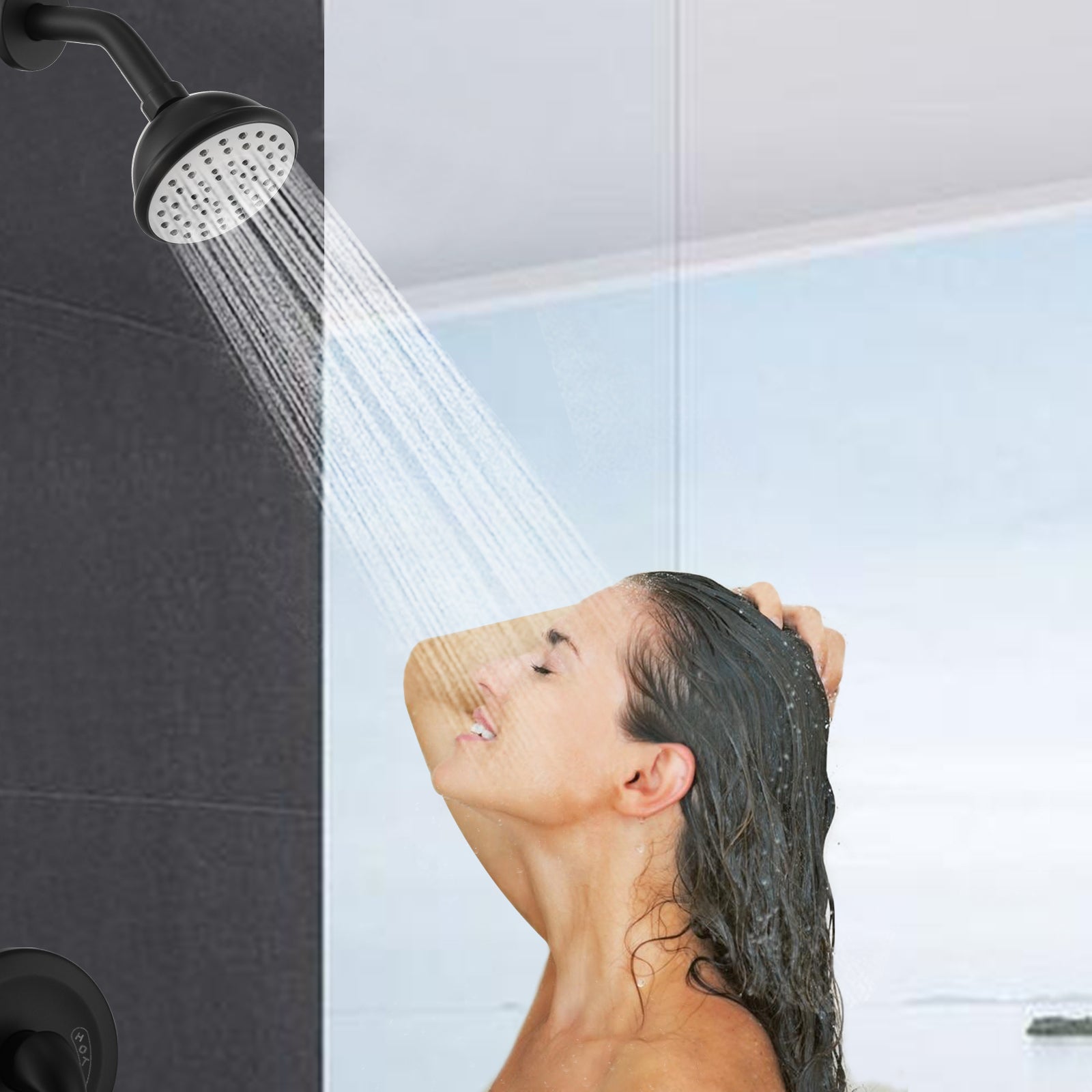 Matte Black 6 Inch Shower Faucet Wih Tub Spout Combo Matte Black Metal