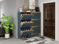 3 Metal Door Shoe Rack, Freestanding Modern Shoe Storage Cabinet, Metal Rattan, For Entryway Blue Gray Particle Board