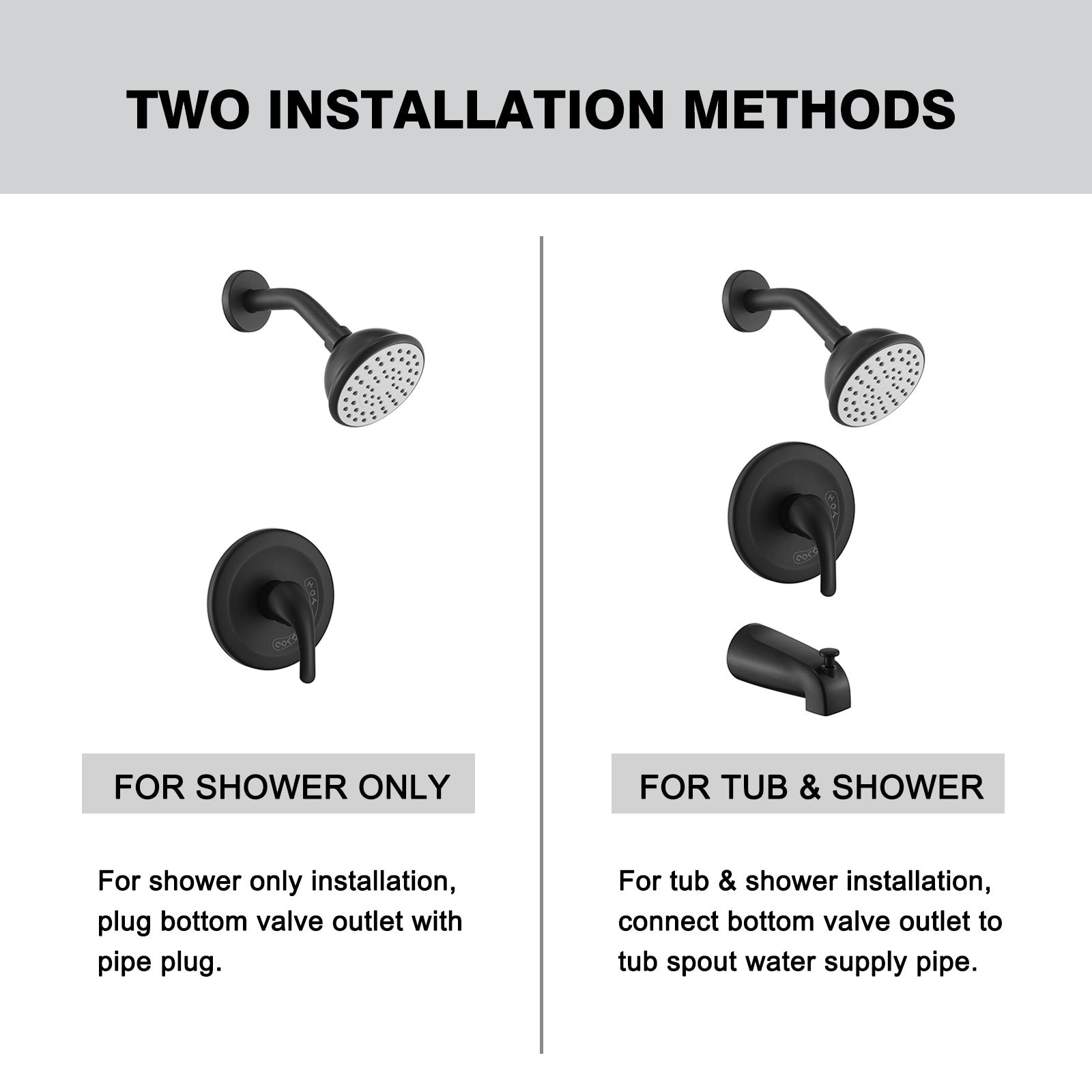 Matte Black 6 Inch Shower Faucet Wih Tub Spout Combo Matte Black Metal