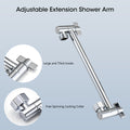 Chrome Shower Head, 10 Inch High Pressure Rainfall Shower Head Handheld Shower Combo With 11 Inch Extension Arm, 6 Settings Adjustable Anti Leak Shower Head With Holder Hose, Height Angle Adjustable Chrome Metal