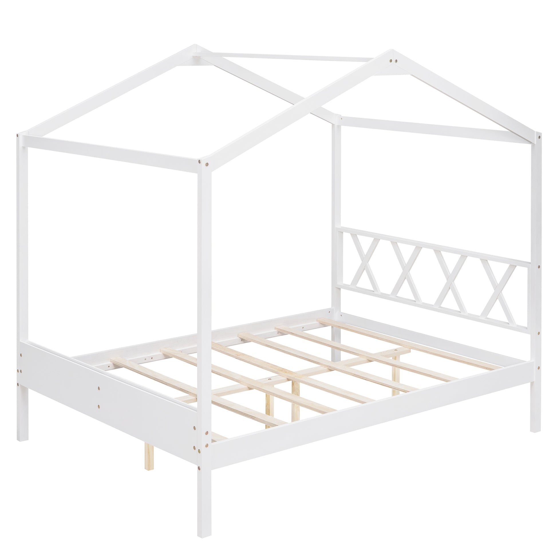 Full Size Wood House Bed With Storage Space, White Old Sku :Lp000002Aak White Solid Wood