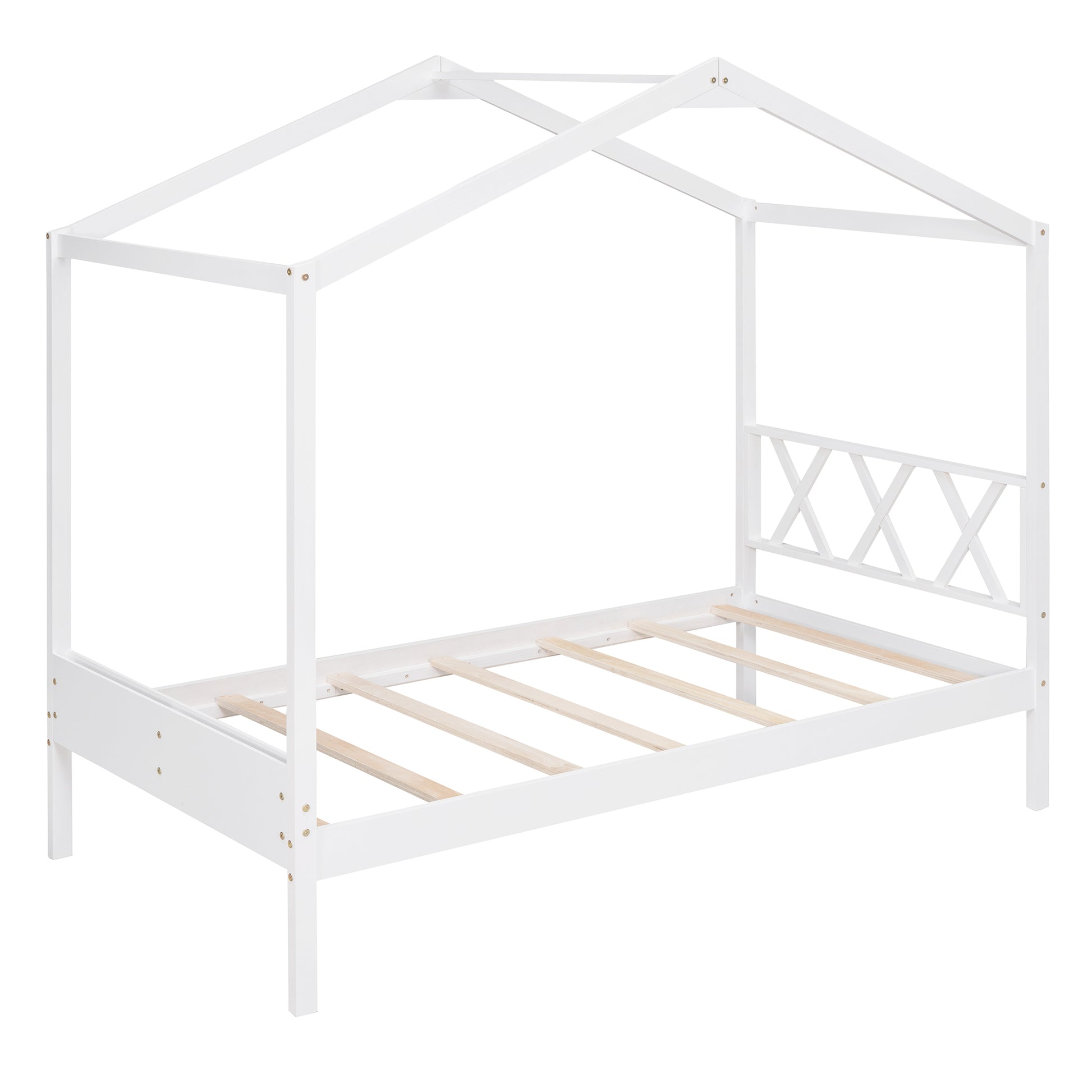 Twin Size Wood House Bed With Storage Space, White Old Sku: Lp000001Aak White Solid Wood