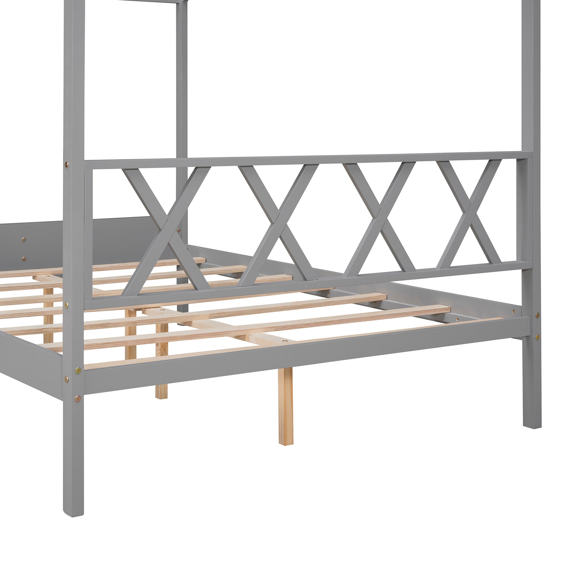 Full Size Wood House Bed With Storage Space, Gray Old Sku :Lp000002Aae Gray Solid Wood