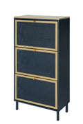 3 Metal Door Shoe Rack, Freestanding Modern Shoe Storage Cabinet, Metal Rattan, For Entryway Blue Gray Particle Board