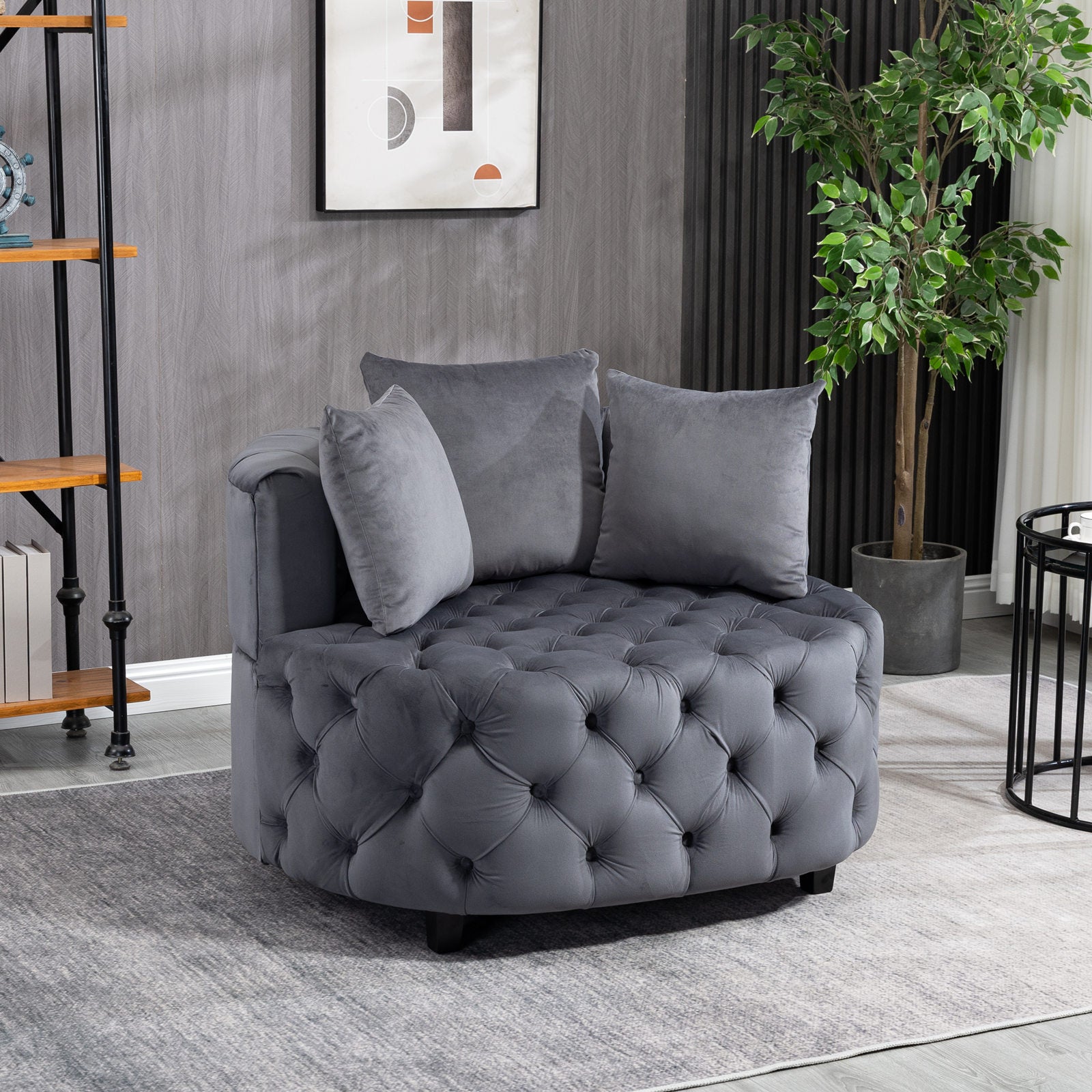 Accent Chair Classical Barrel Chair For Living Room Modern Leisure Chair Grey Gray Foam Velvet