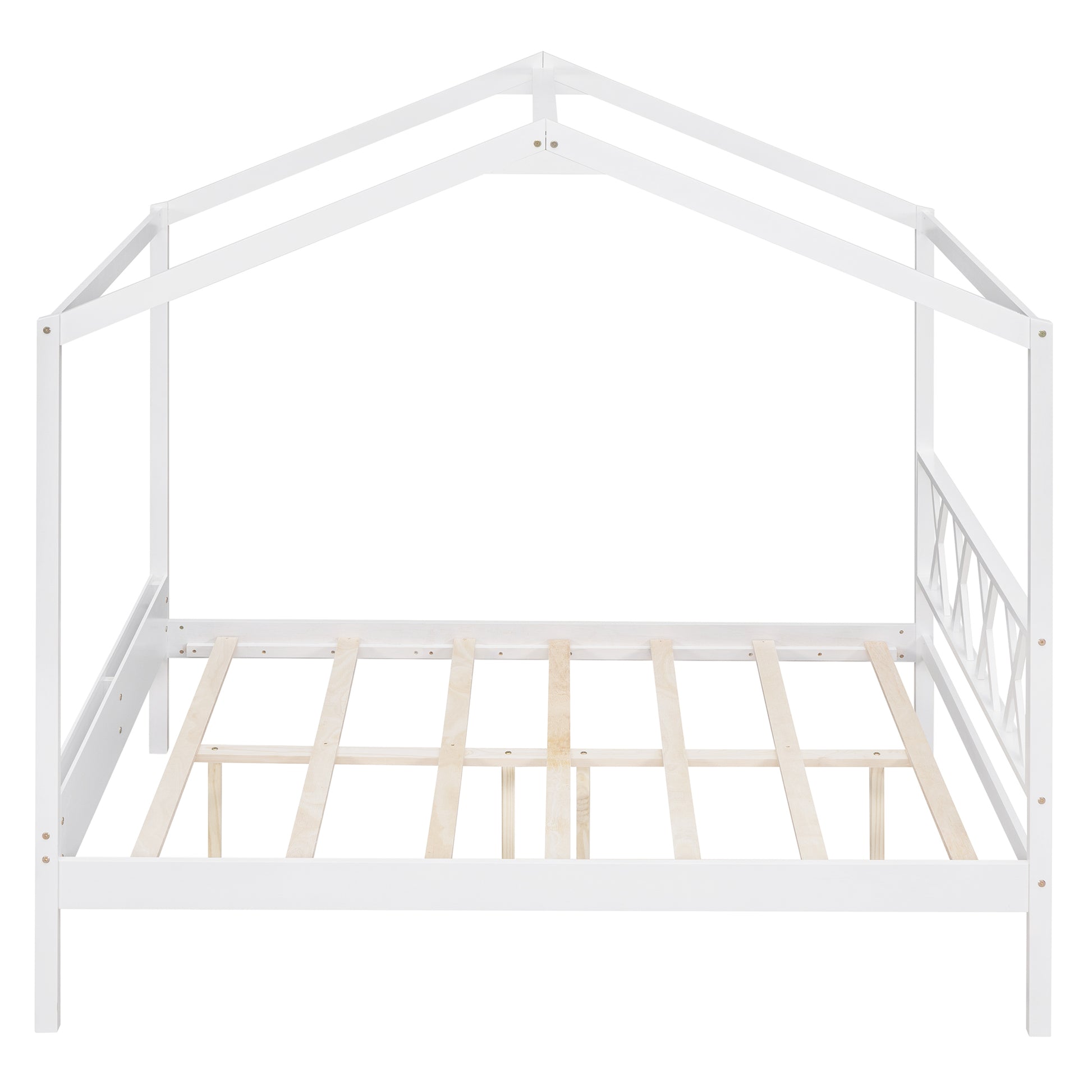 Full Size Wood House Bed With Storage Space, White Old Sku :Lp000002Aak White Solid Wood