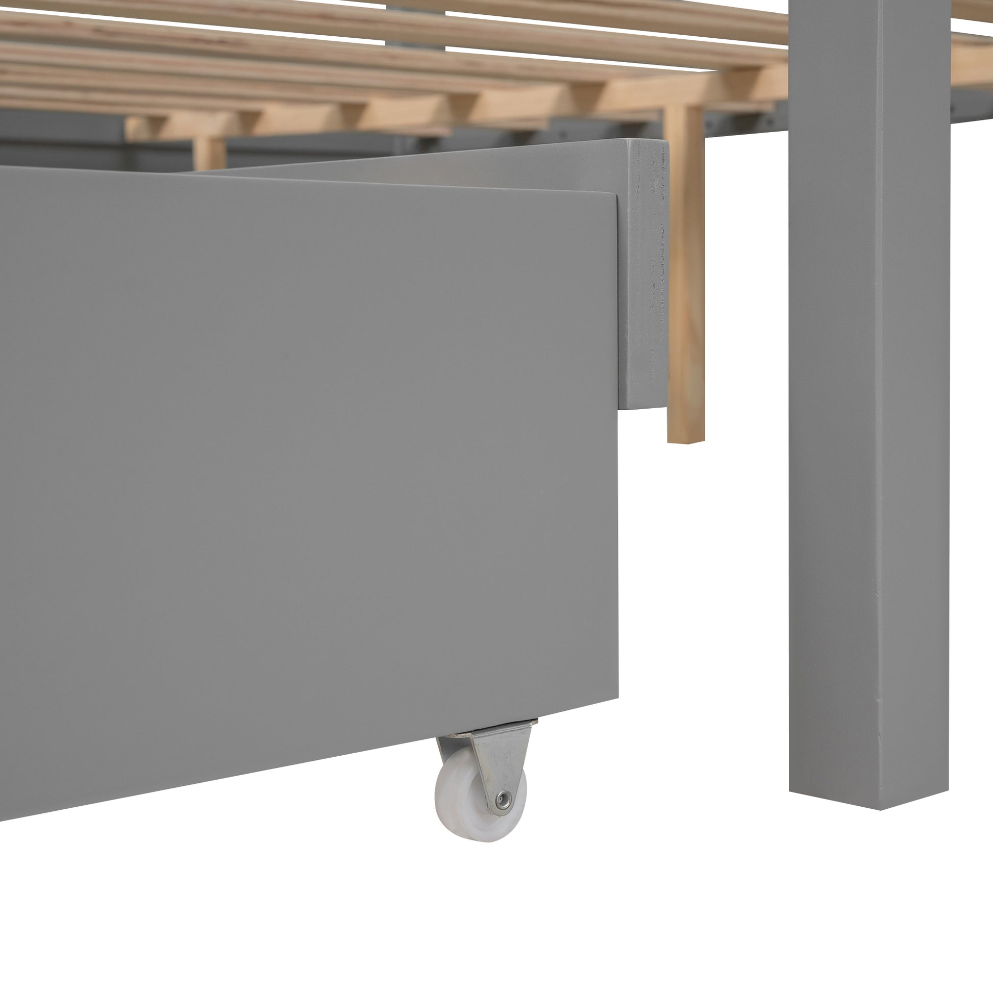 Queen Size Canopy Platform Bed With Twin Size Trundle And Three Storage Drawers,Gray Gray Pine
