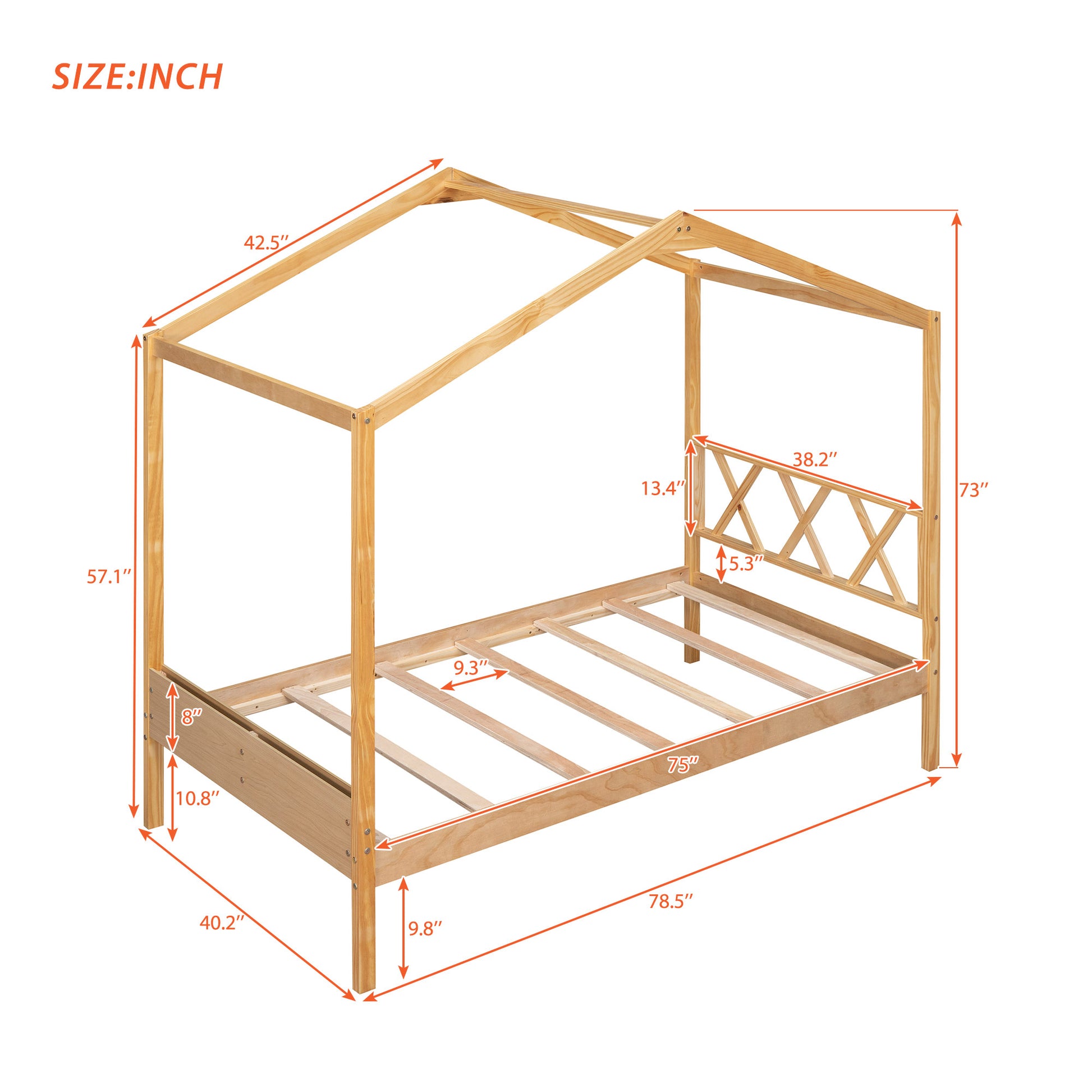 Twin Size Wood House Bed With Storage Space, Natural Old Sku: Lp000001Aam Natural Solid Wood