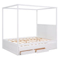 Queen Size Canopy Platform Bed With Twin Size Trundle And Three Storage Drawers,White White Pine