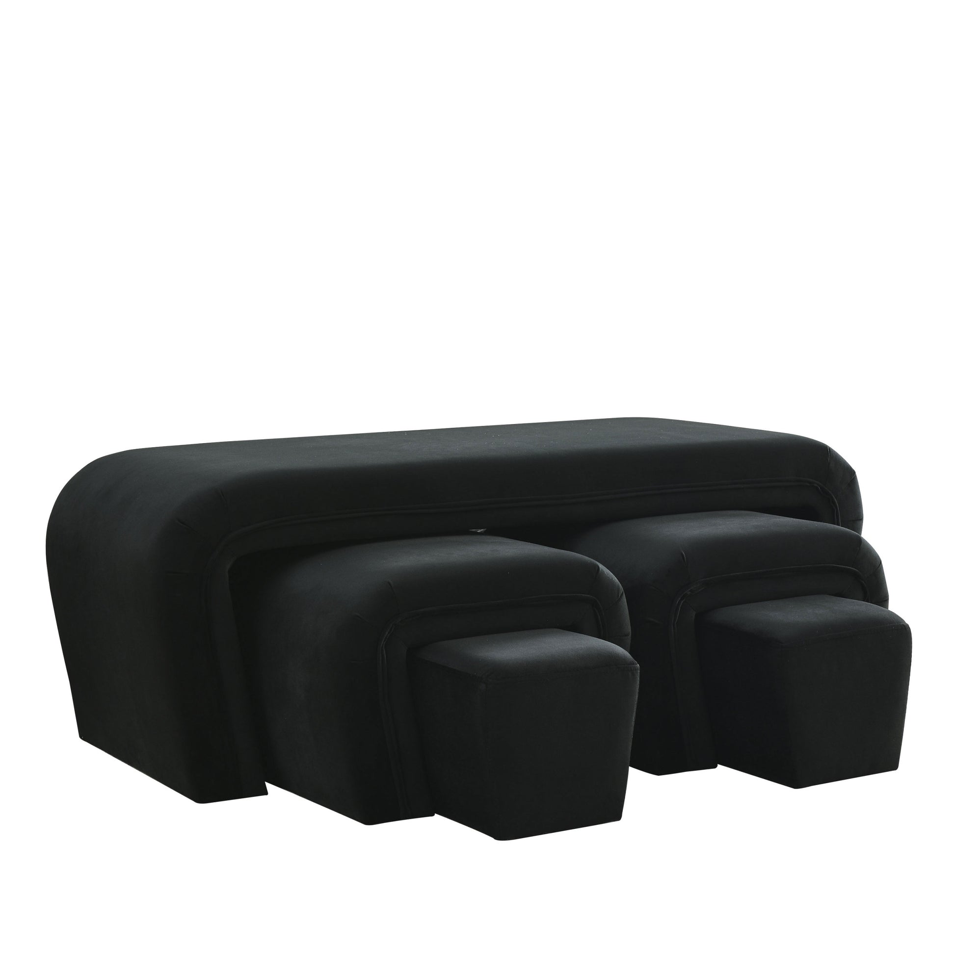 Video Welike 46" W Modern Contemporary Upholstered Nesting Bench, Including Four Nesting Benches, Velvet Black Polyester Velvet