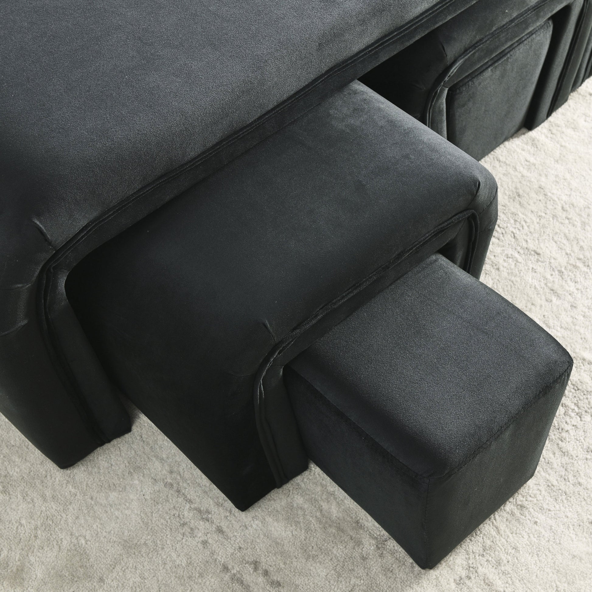 Video Welike 46" W Modern Contemporary Upholstered Nesting Bench, Including Four Nesting Benches, Velvet Black Polyester Velvet