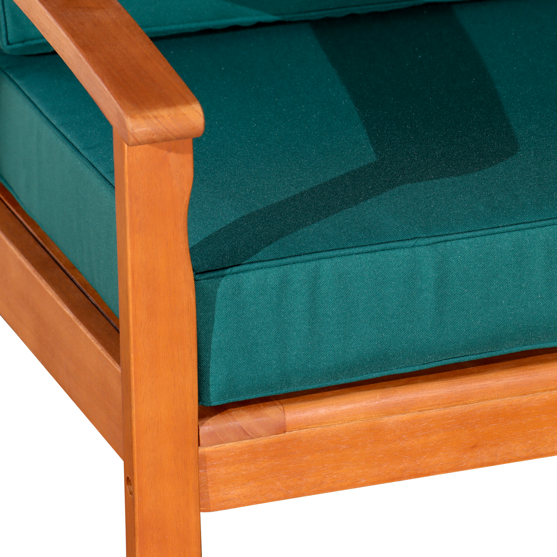 Deep Seat Eucalyptus Chair, Natural Oil Finish, Dark Green Cushions Natural Eucalyptus