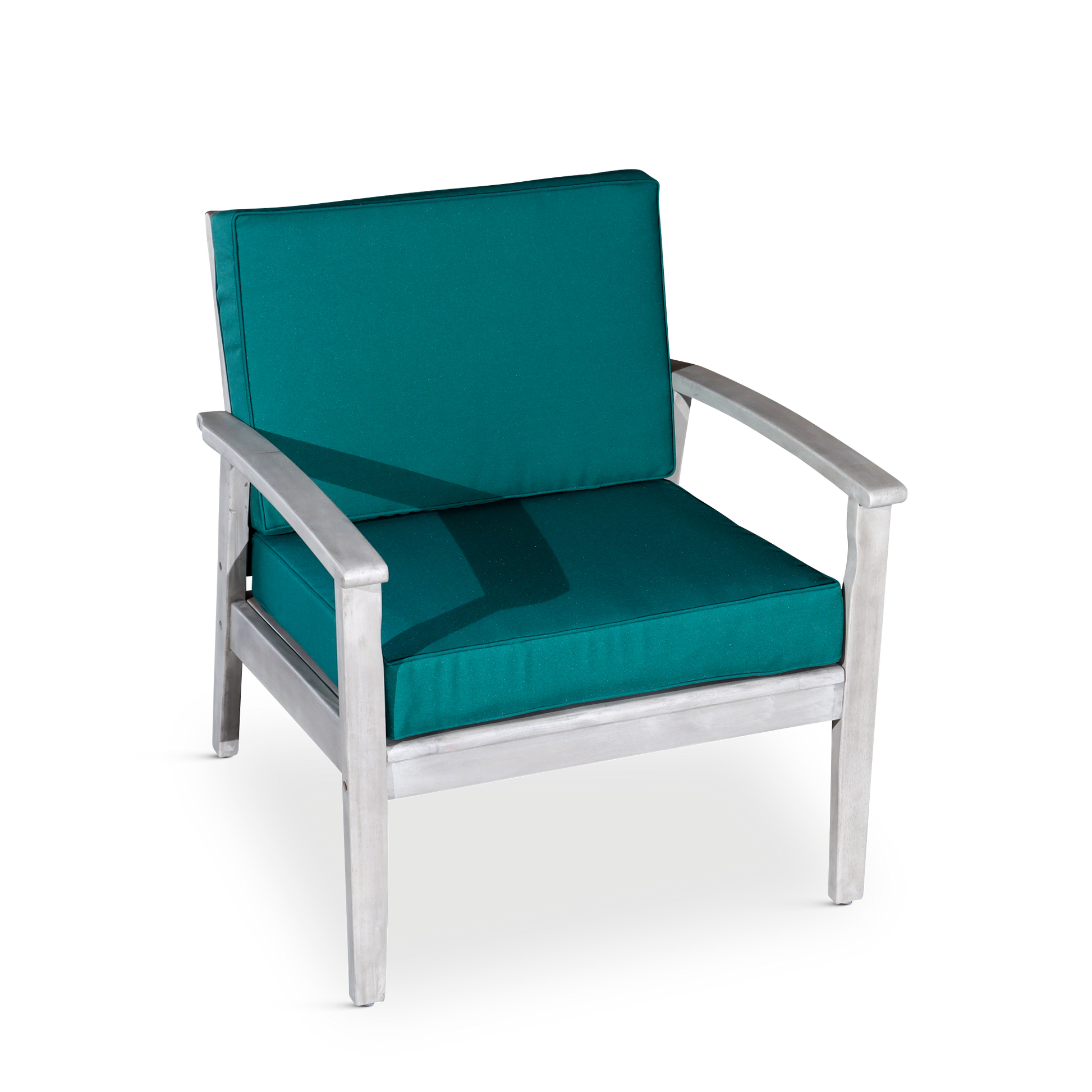 Deep Seat Eucalyptus Chair, Silver Gray Finish, Dark Green Cushions Silver Grey Eucalyptus