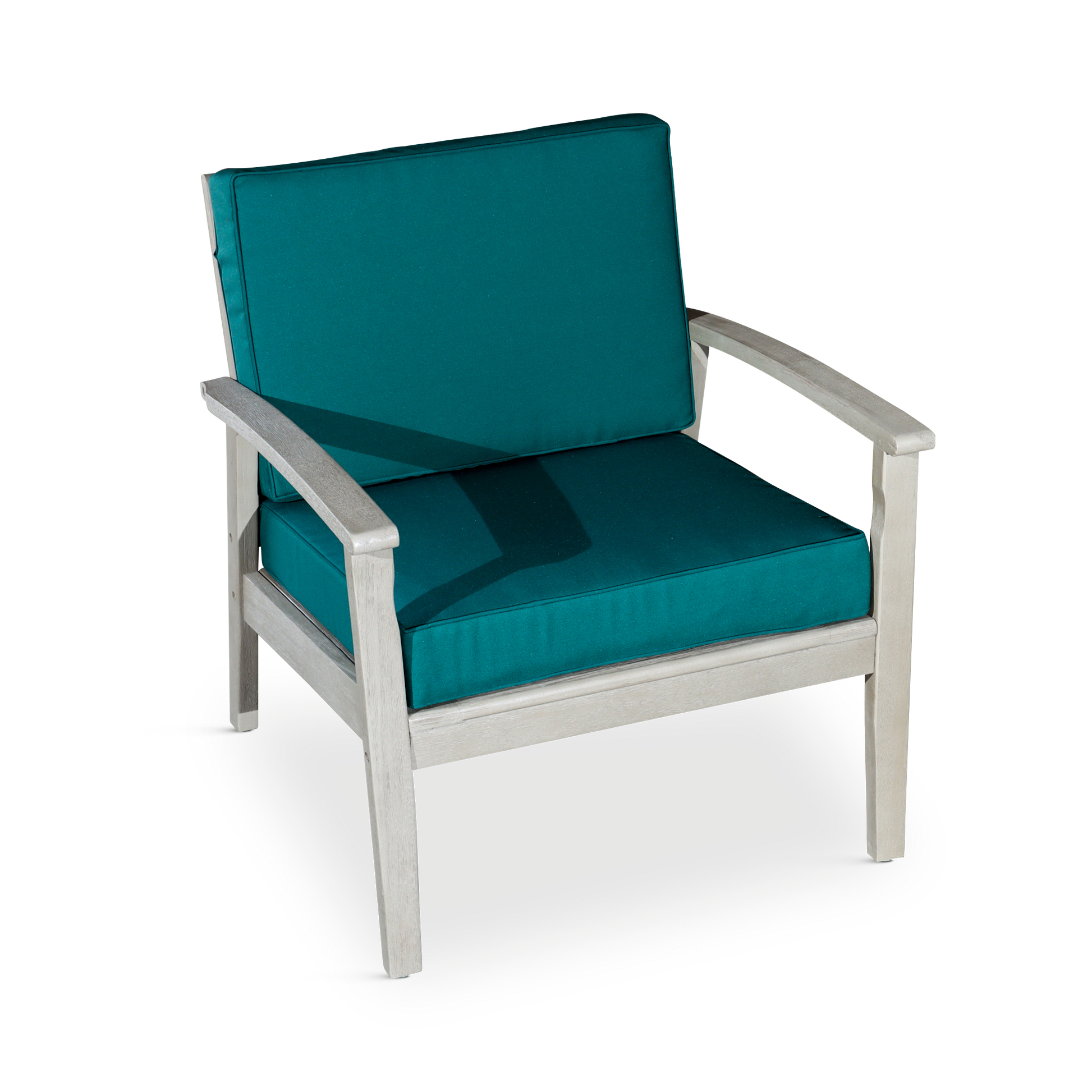 Deep Seat Eucalyptus Chair, Driftwood Gray Finish, Dark Green Cushions Gray Eucalyptus