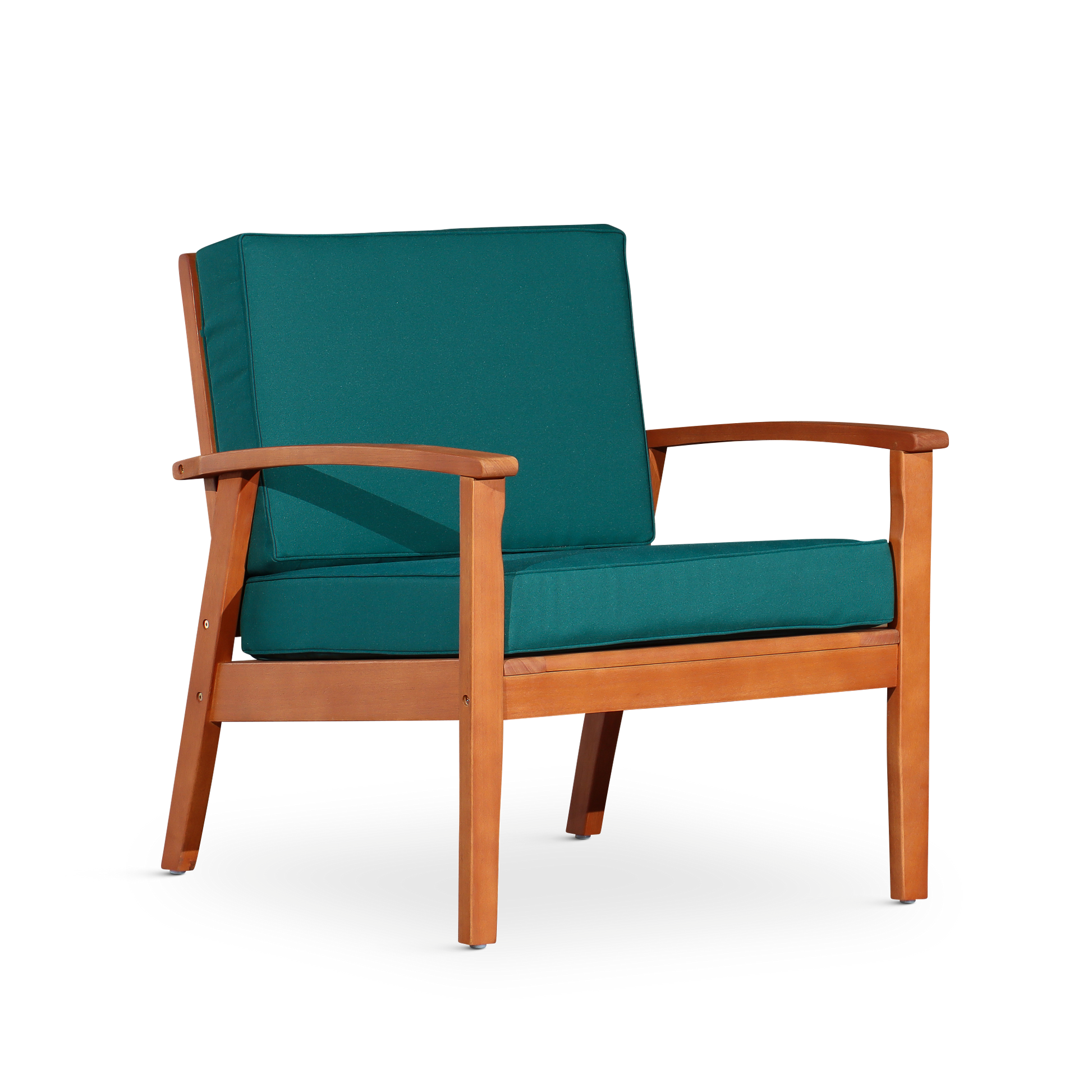 Deep Seat Eucalyptus Chair, Natural Oil Finish, Dark Green Cushions Natural Eucalyptus