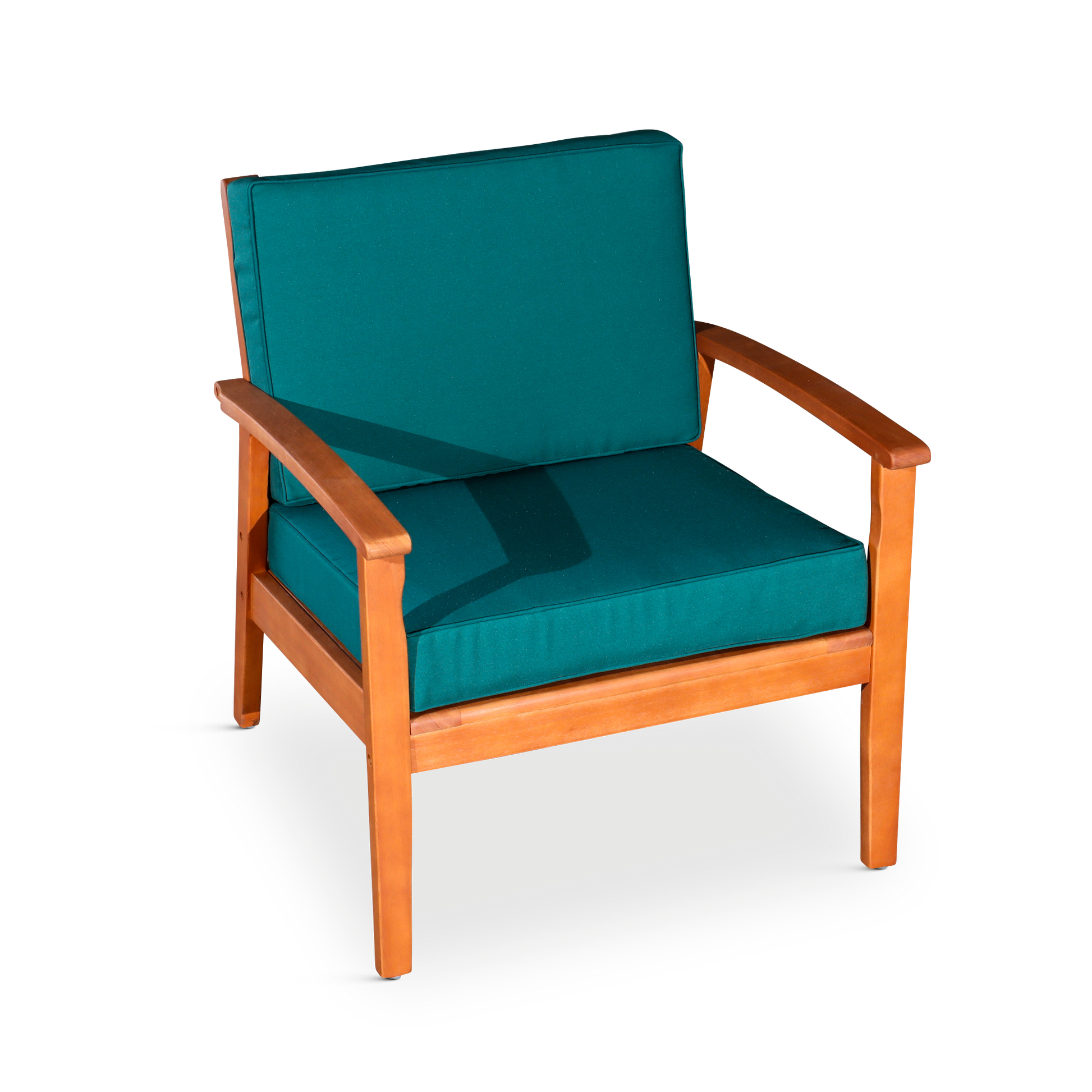 Deep Seat Eucalyptus Chair, Natural Oil Finish, Dark Green Cushions Natural Eucalyptus