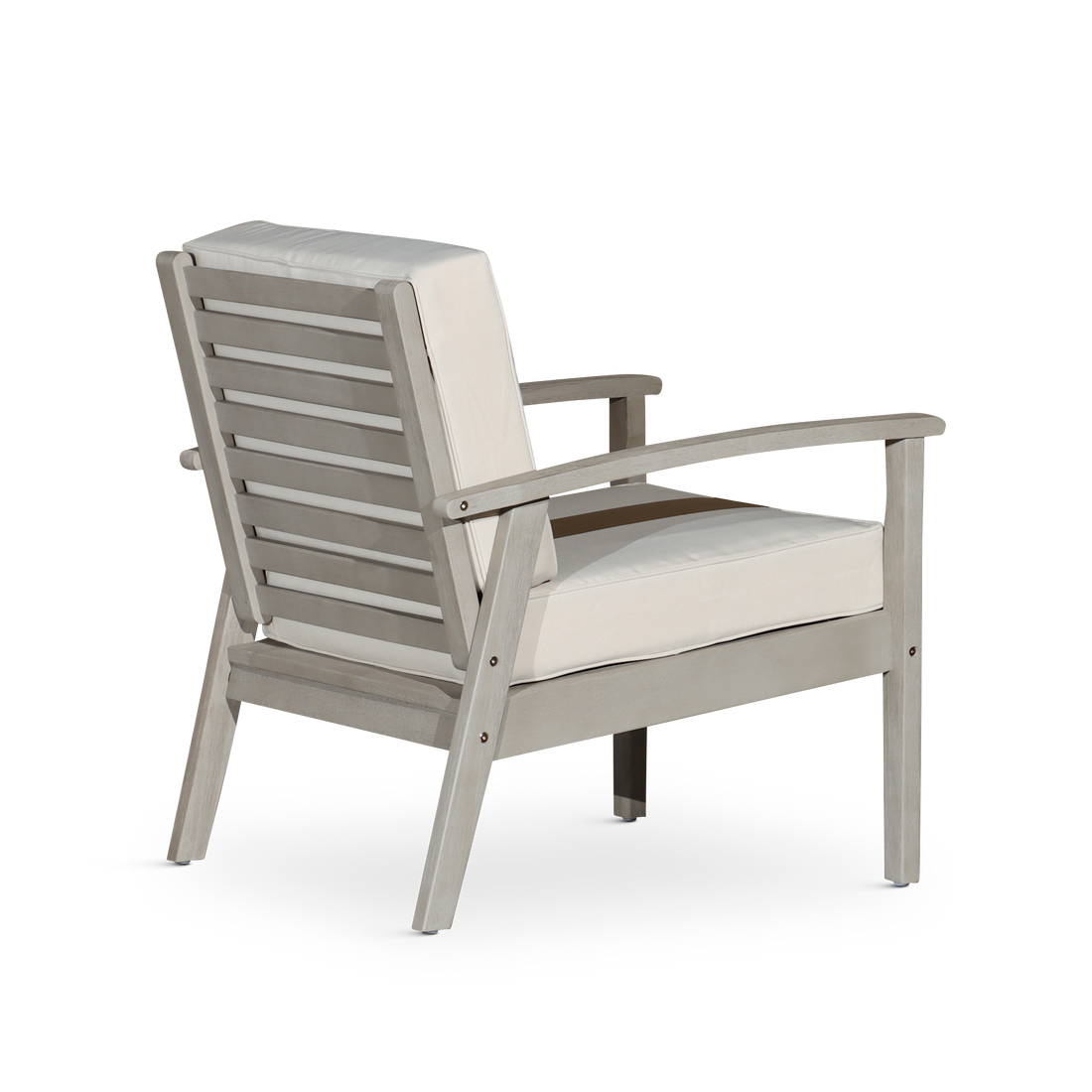 Deep Seat Eucalyptus Chair, Driftwood Gray Finish, Navy Cushions Gray Eucalyptus