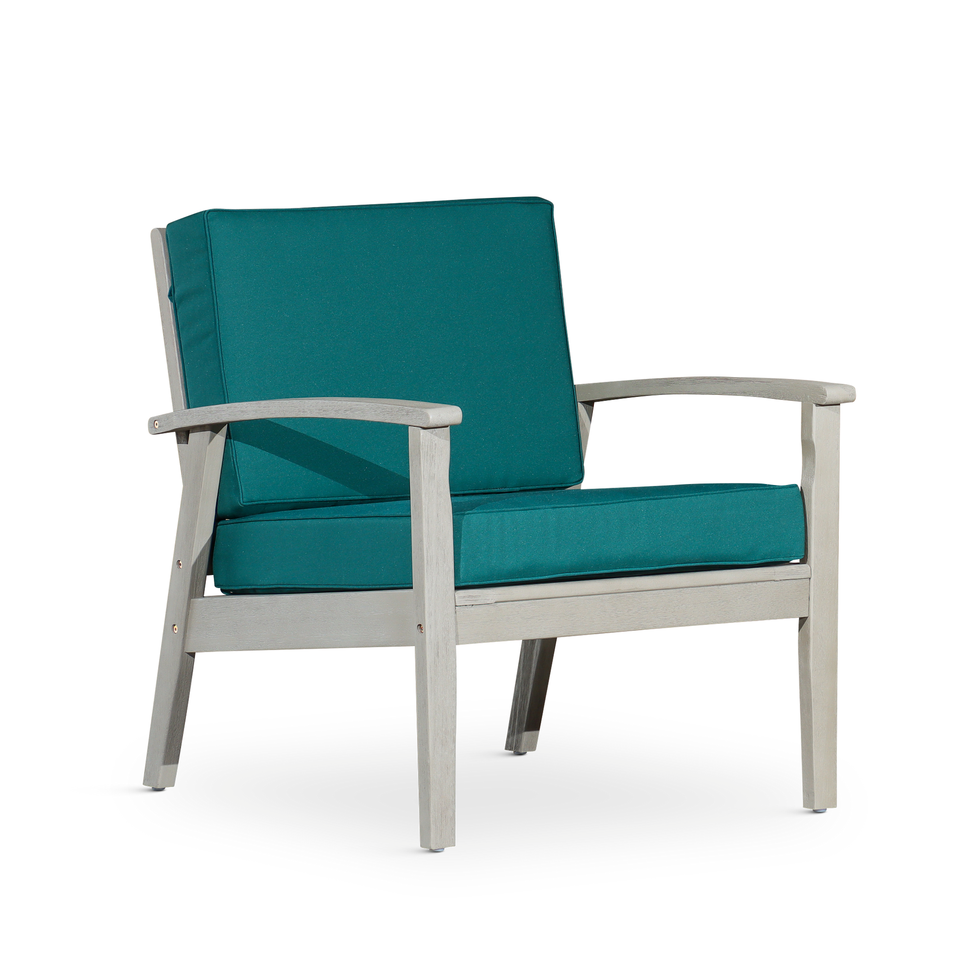 Deep Seat Eucalyptus Chair, Driftwood Gray Finish, Dark Green Cushions Gray Eucalyptus