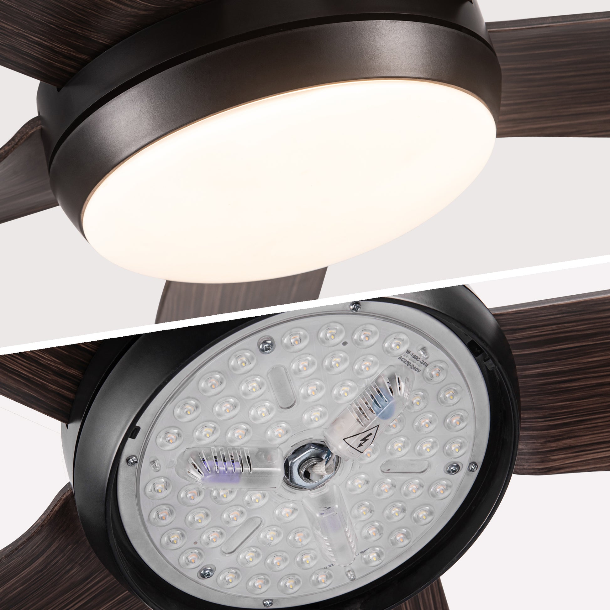 56 In Intergrated Led Ceiling Fan Lighting With Brown Wood Grain Abs Blade Black Brown Abs