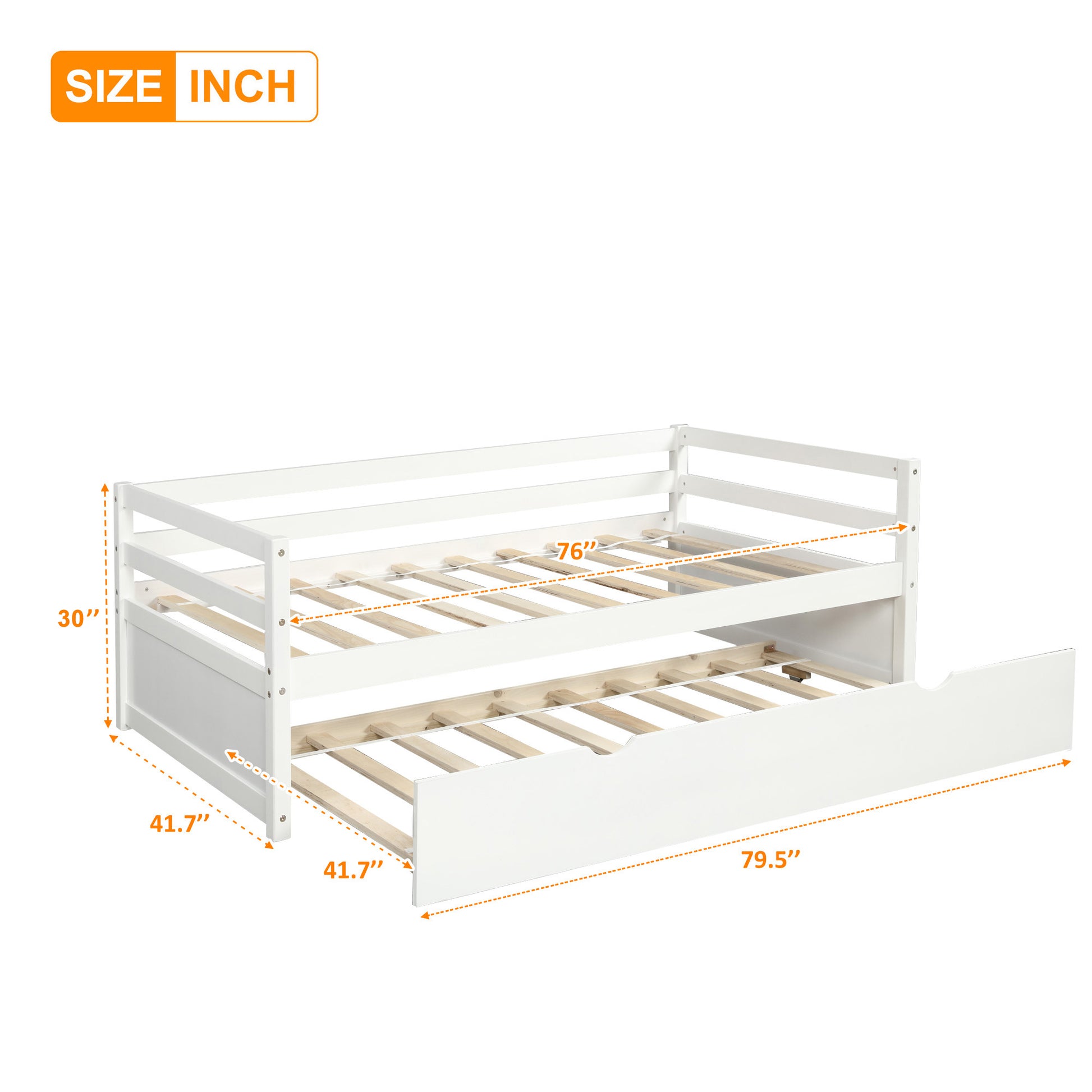 Daybed With Trundle Frame Set, Twin Size, White Box Spring Not Required Twin White Wood Daybeds Pine